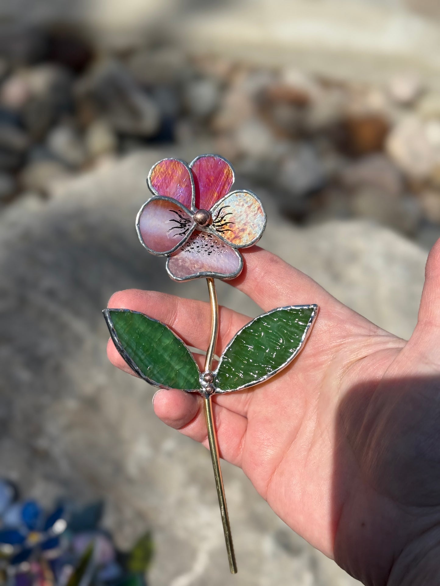 CHOOSE COLOR Pansy Flower Stake for a Plant Pot Stained Glass Handmade