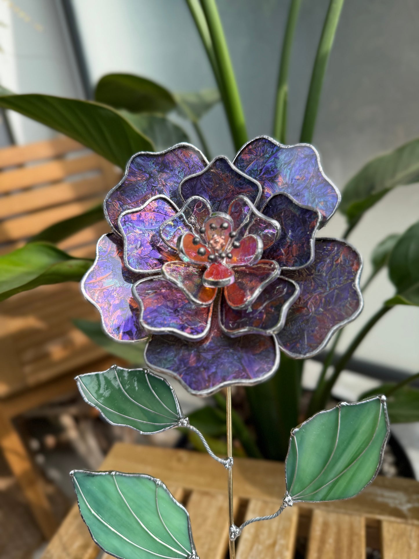 .Multicolor Peony Stained glass flower 3D Botanical Table Plant Decor new