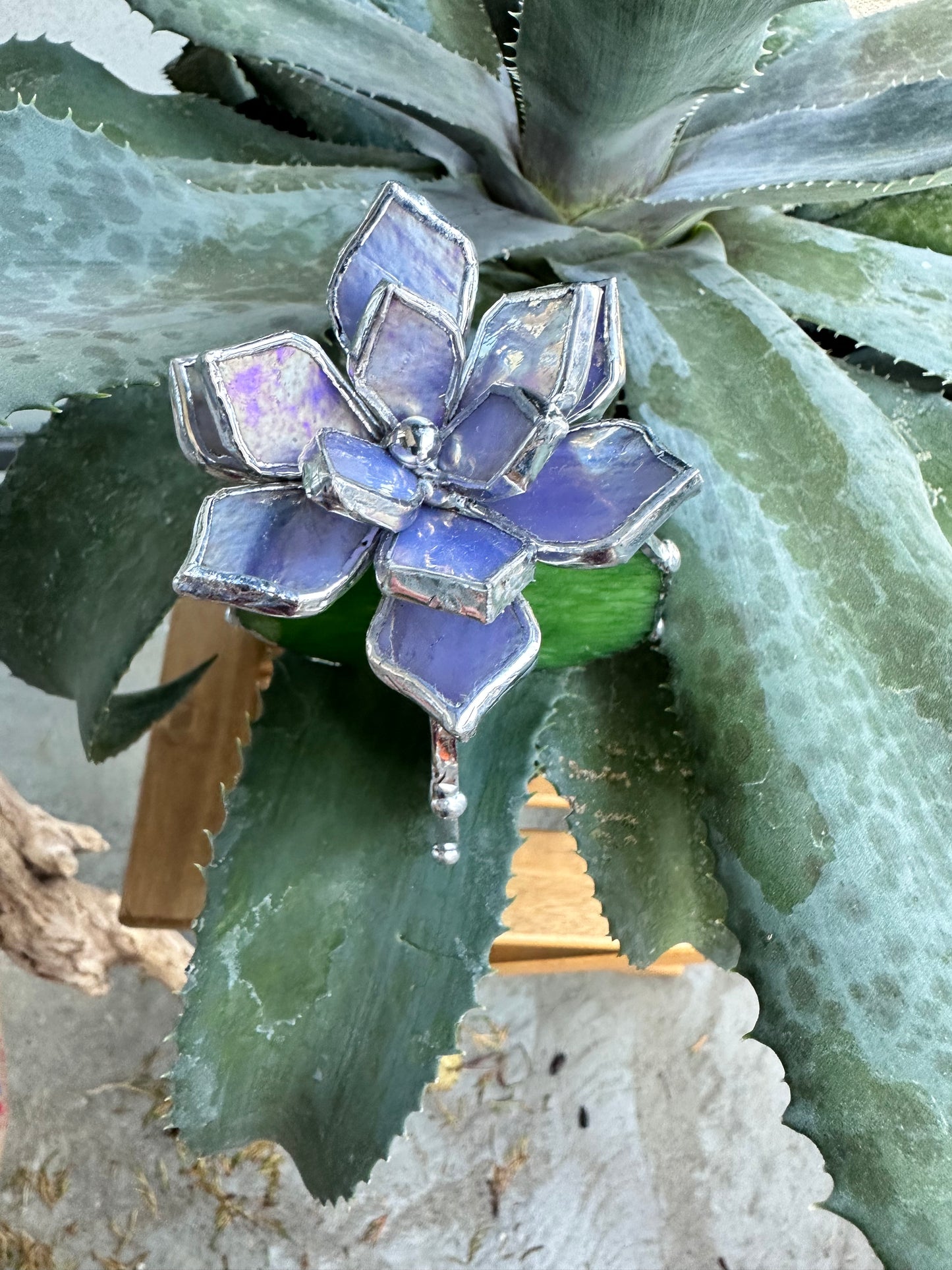 " . Cactus Lavender & Green ribbed" Stained glass Succulent 3D Cacti house plant for flower pot Sun catcher glass art wedding Christmas