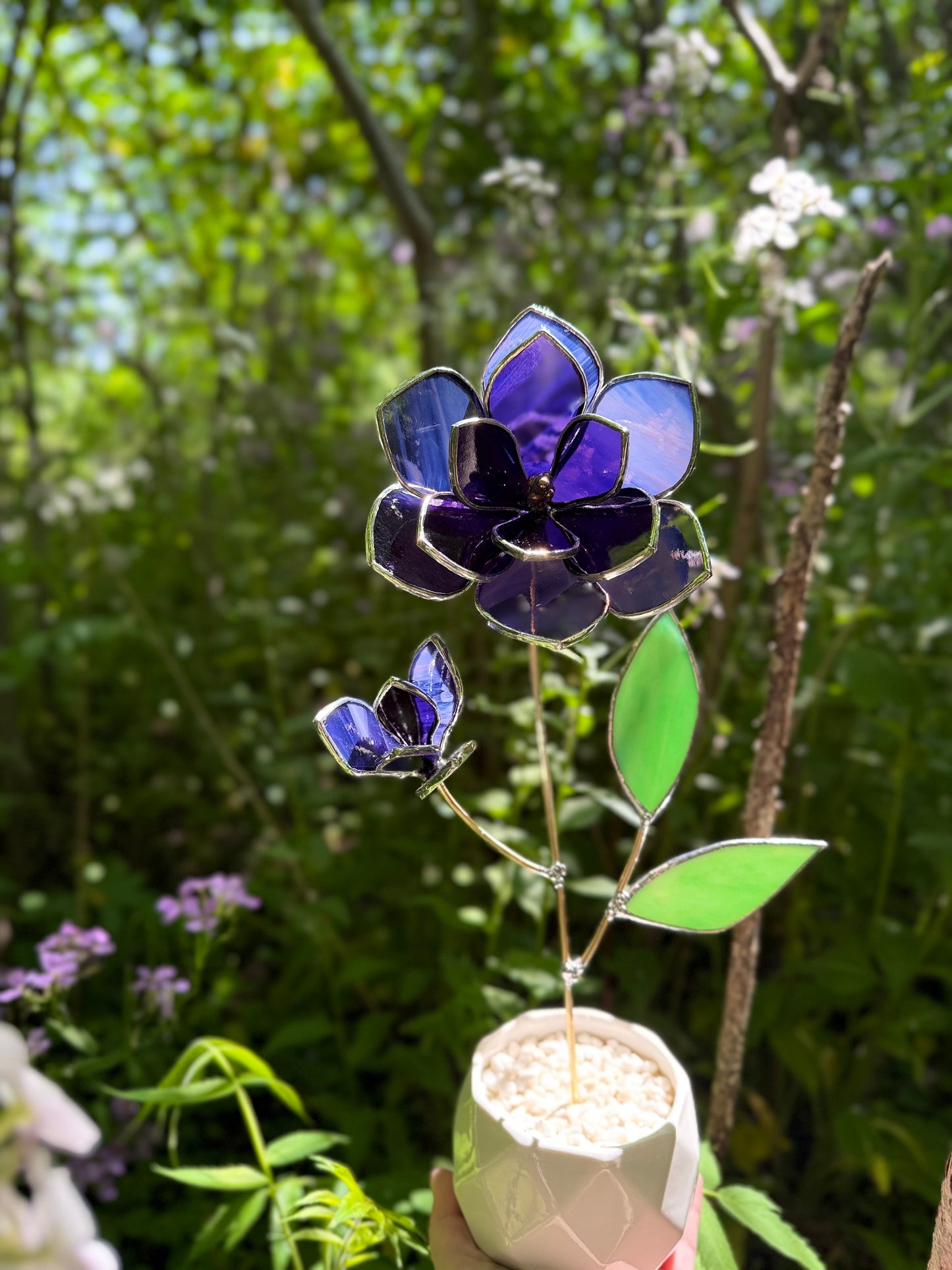 " . Amethyst Magnolia flower with a bud", Stained glass tropical flower 3D, Sun catcher, Table plant decor, wedding Christmas gift