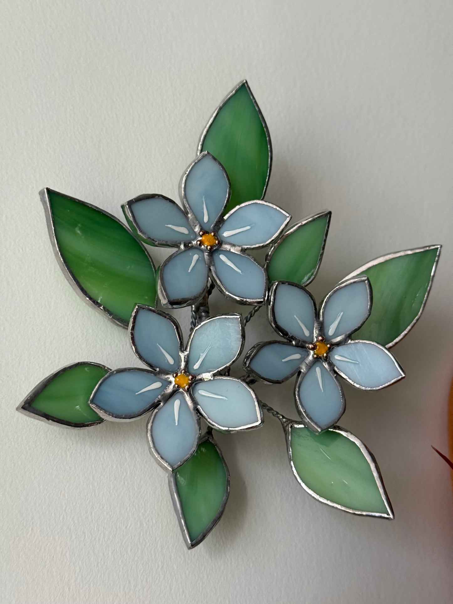 .Forget me Not Flower Bouquet Stained Glass Wall Decor, Glass Suncatcher Wall Decor ready