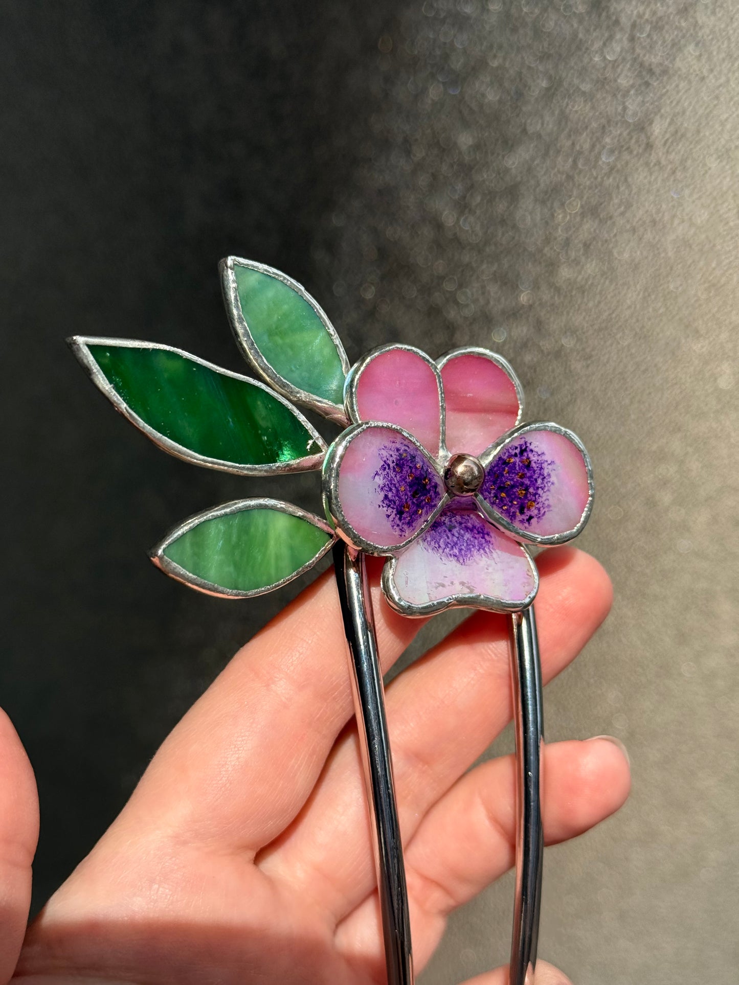 .Hair Pin Stained Glass Pansy Flower CHOOSE COLOR Handmade Floral Accessories