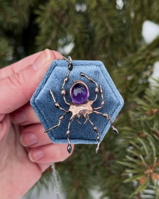 " . Bug necklace Golden Spider with Amethyst ”, art jewelry pendant 3D wedding jewelry Mother’s Day gif