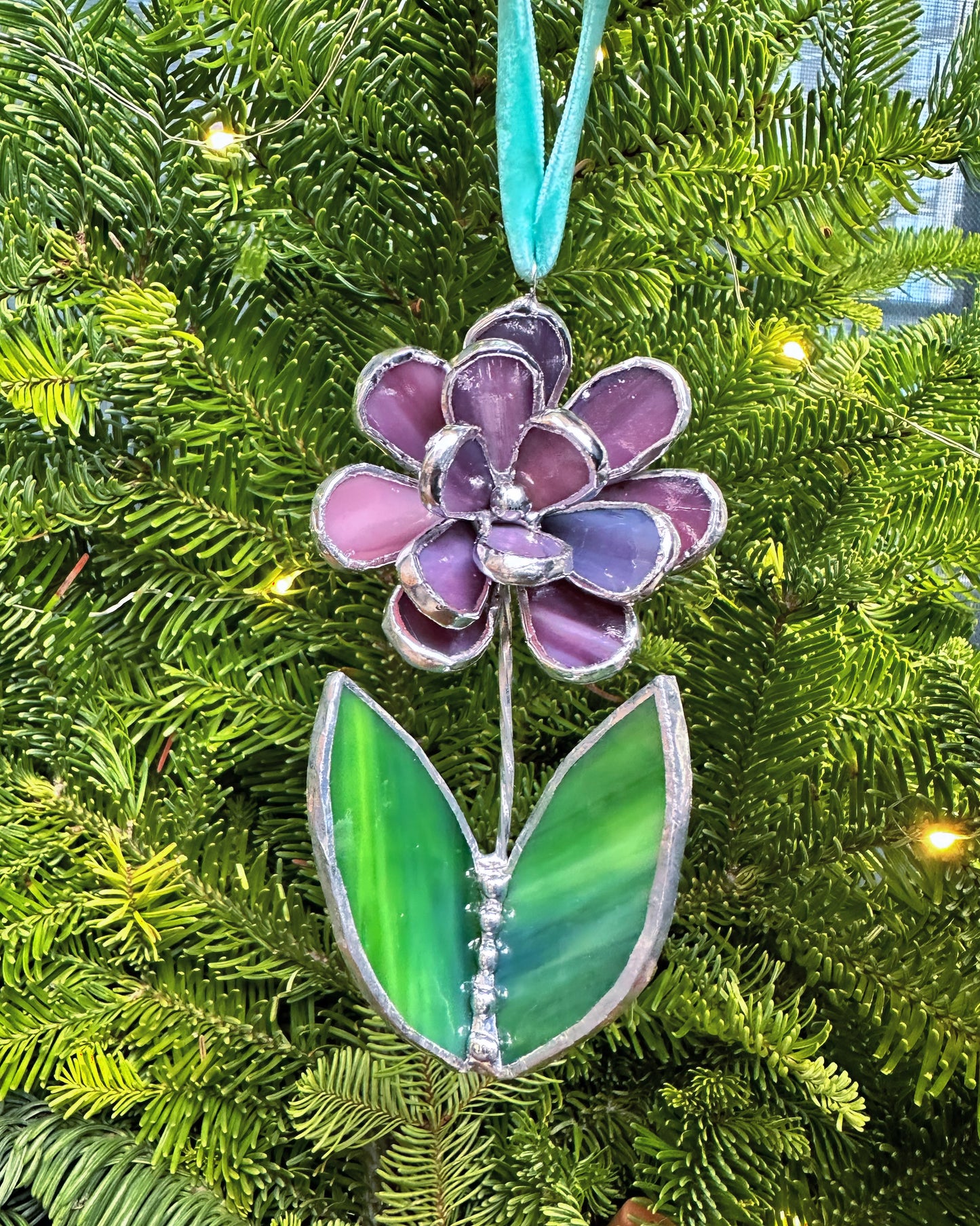 Christmas tree ornaments Flower Mix of 3, 5. Stained glass Wall window decor, holiday decorations, lights