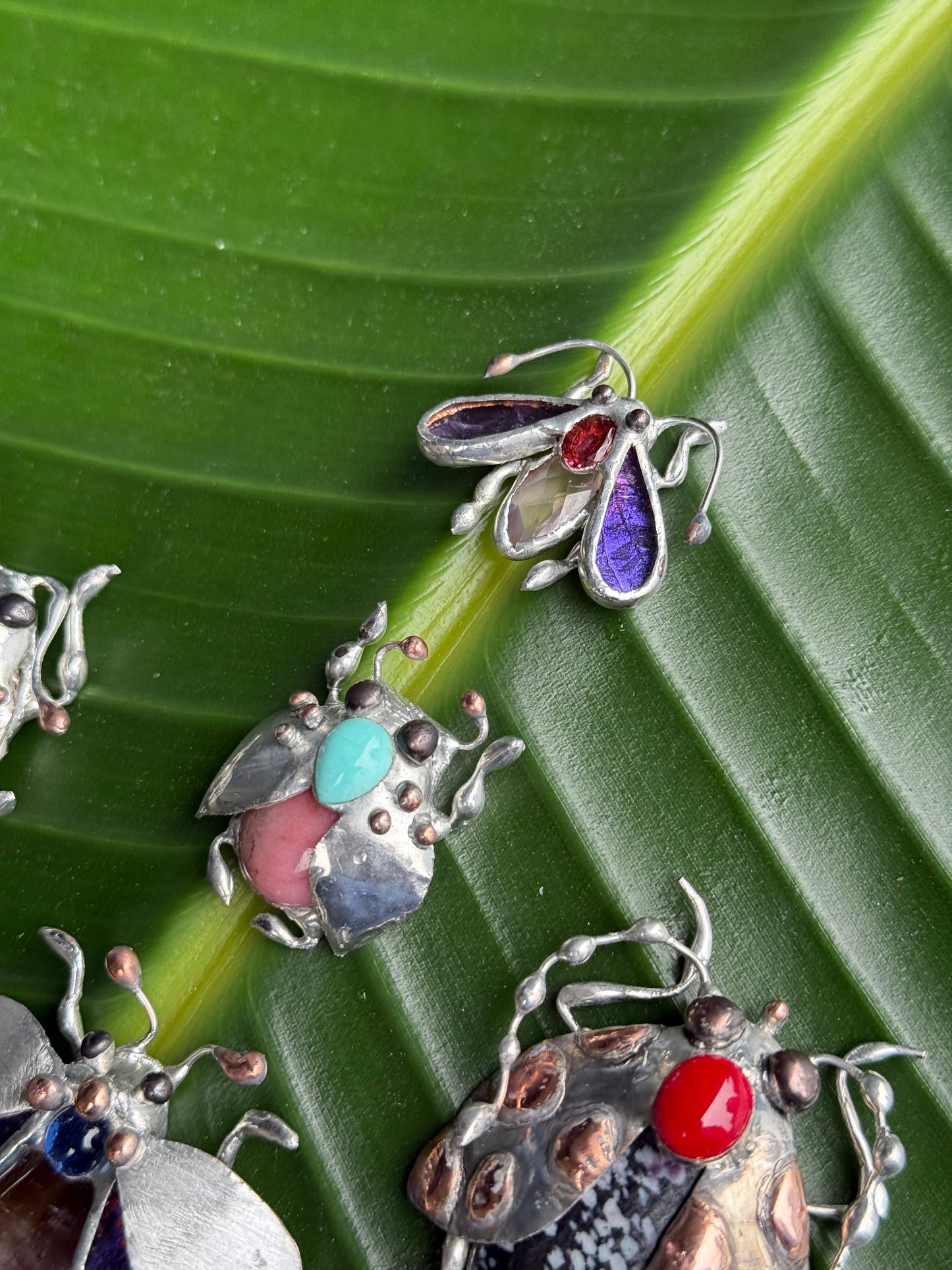 CHOOSE INSECT Brooch or Necklace Beetle with Gemstones, Artisan Jewelry Bug