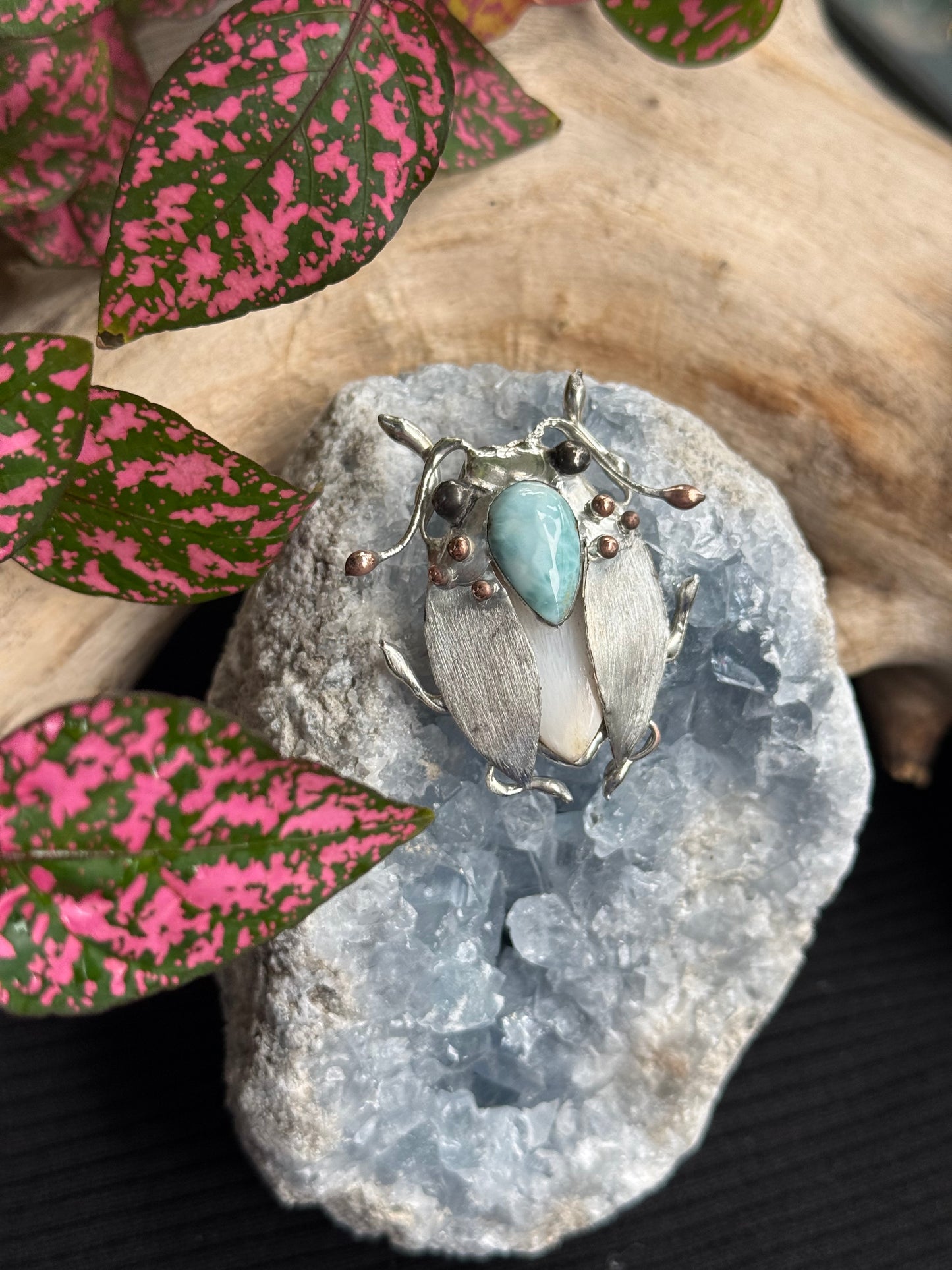 CHOOSE INSECT Brooch or Necklace Beetle with Gemstones, Artisan Jewelry Bug