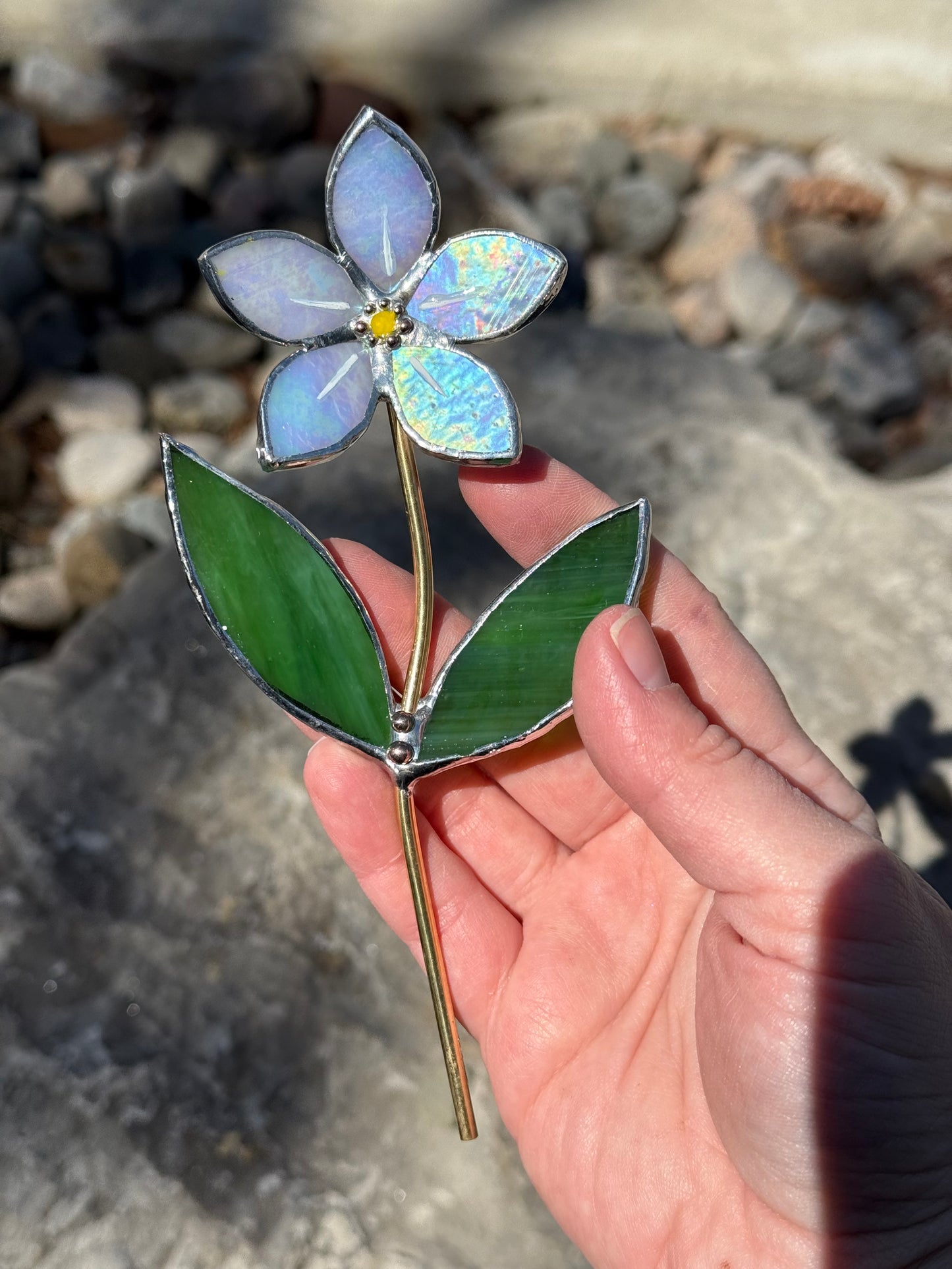 CHOOSE COLOR Forget Me Not Stained Glass Flower Stake for a Plant Pot, Handmade Suncatcher