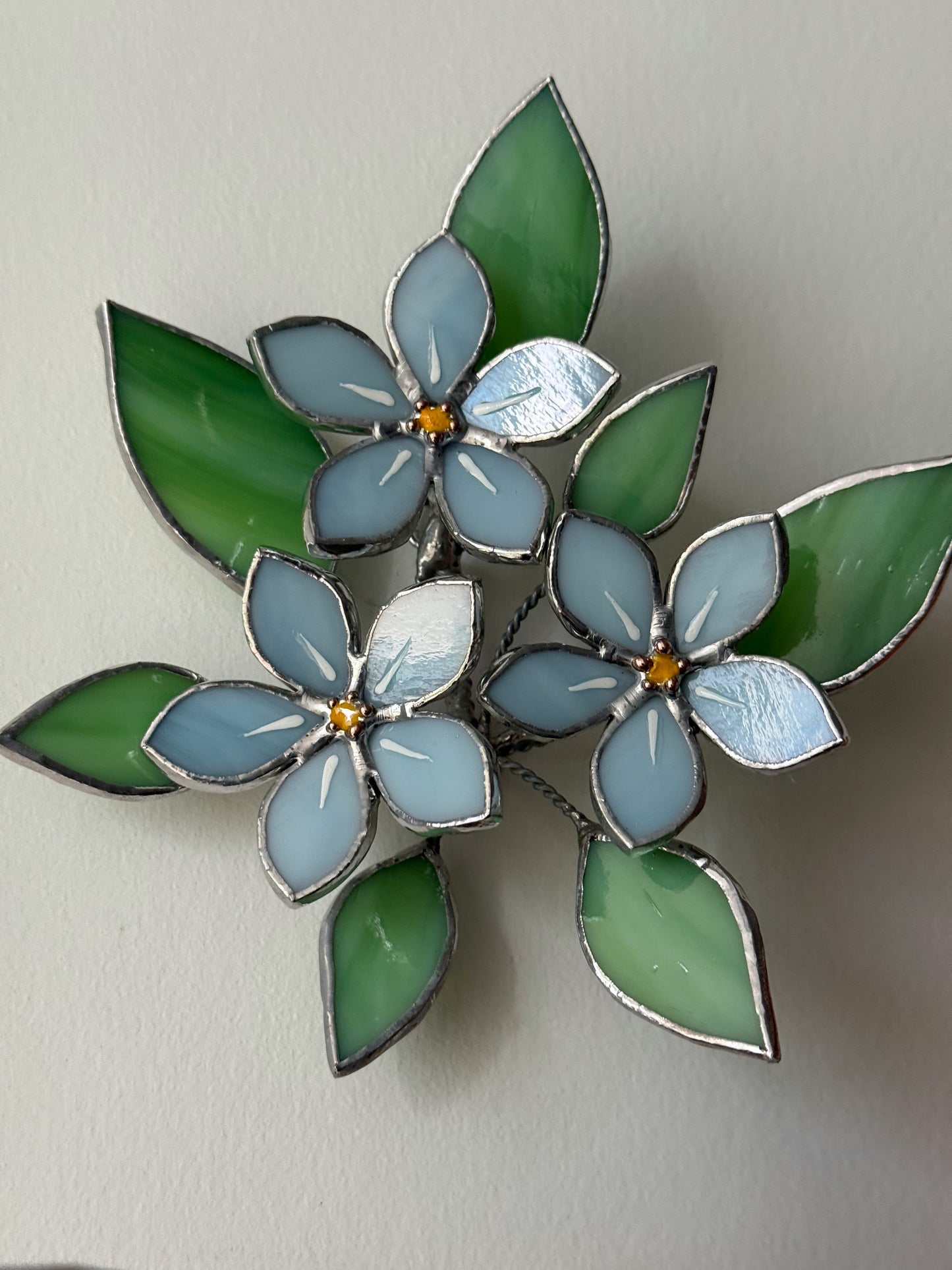 .Forget me Not Flower Bouquet Stained Glass Wall Decor, Glass Suncatcher Wall Decor ready