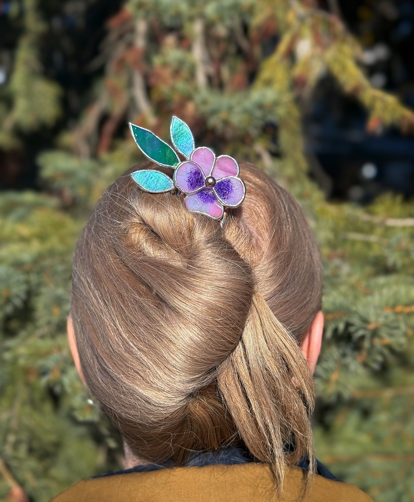 .Hair Pin Stained Glass Pansy Flower CHOOSE COLOR Handmade Floral Accessories