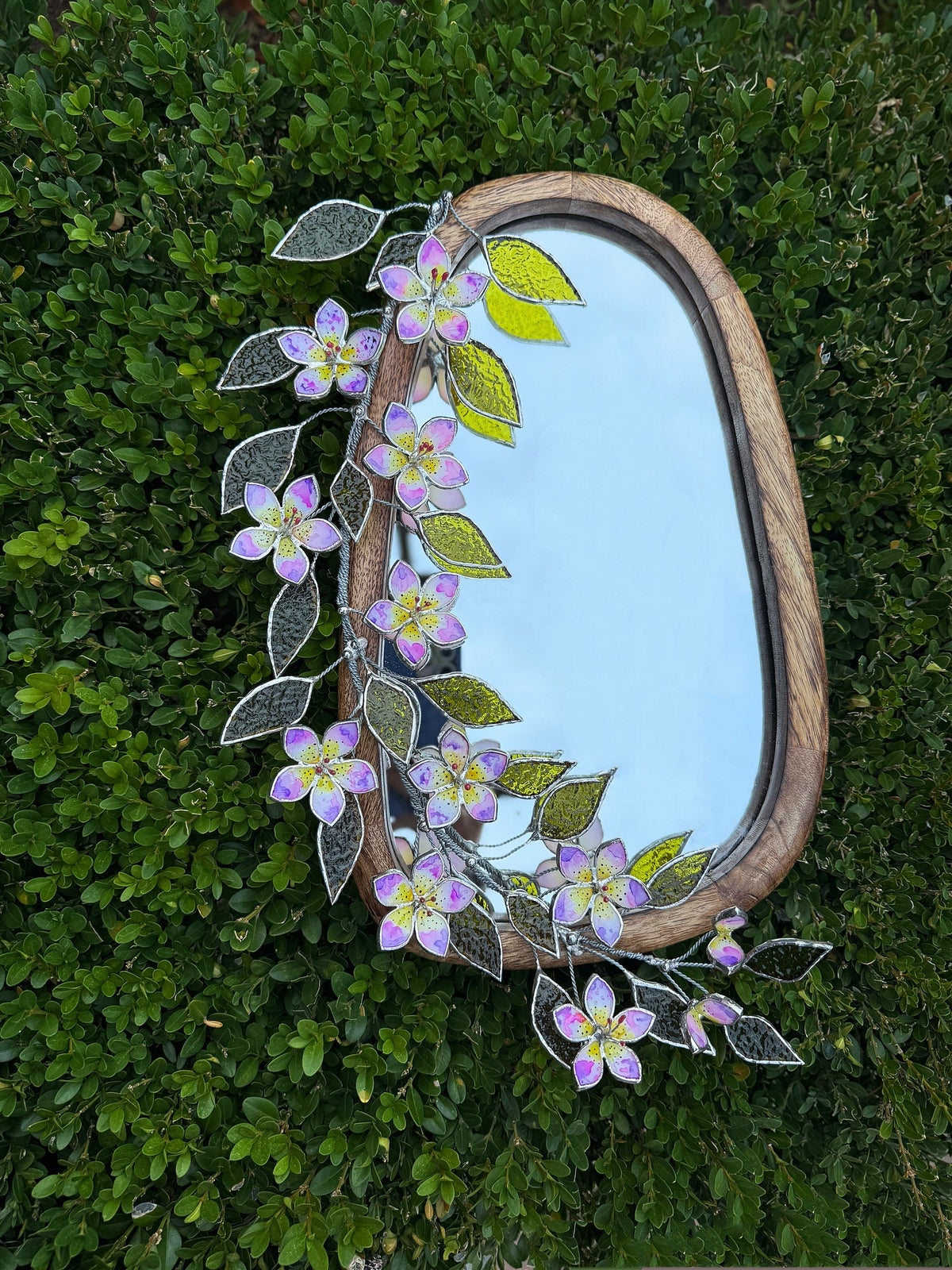 Hand Painted Tropical Flower Stained glass Flower Mirror, 3D Botanical Floral Wall Art ready new