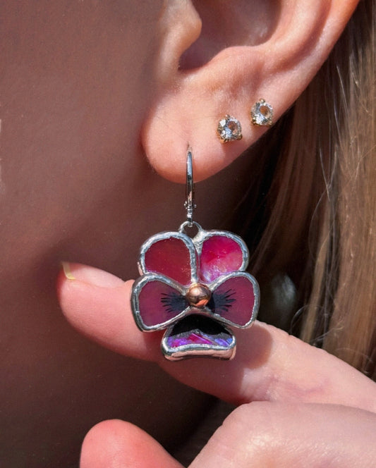 " . CHOOSE COLOR “EARRINGS Pansy flower” Stained glass tropical flower 3D, art jewelry