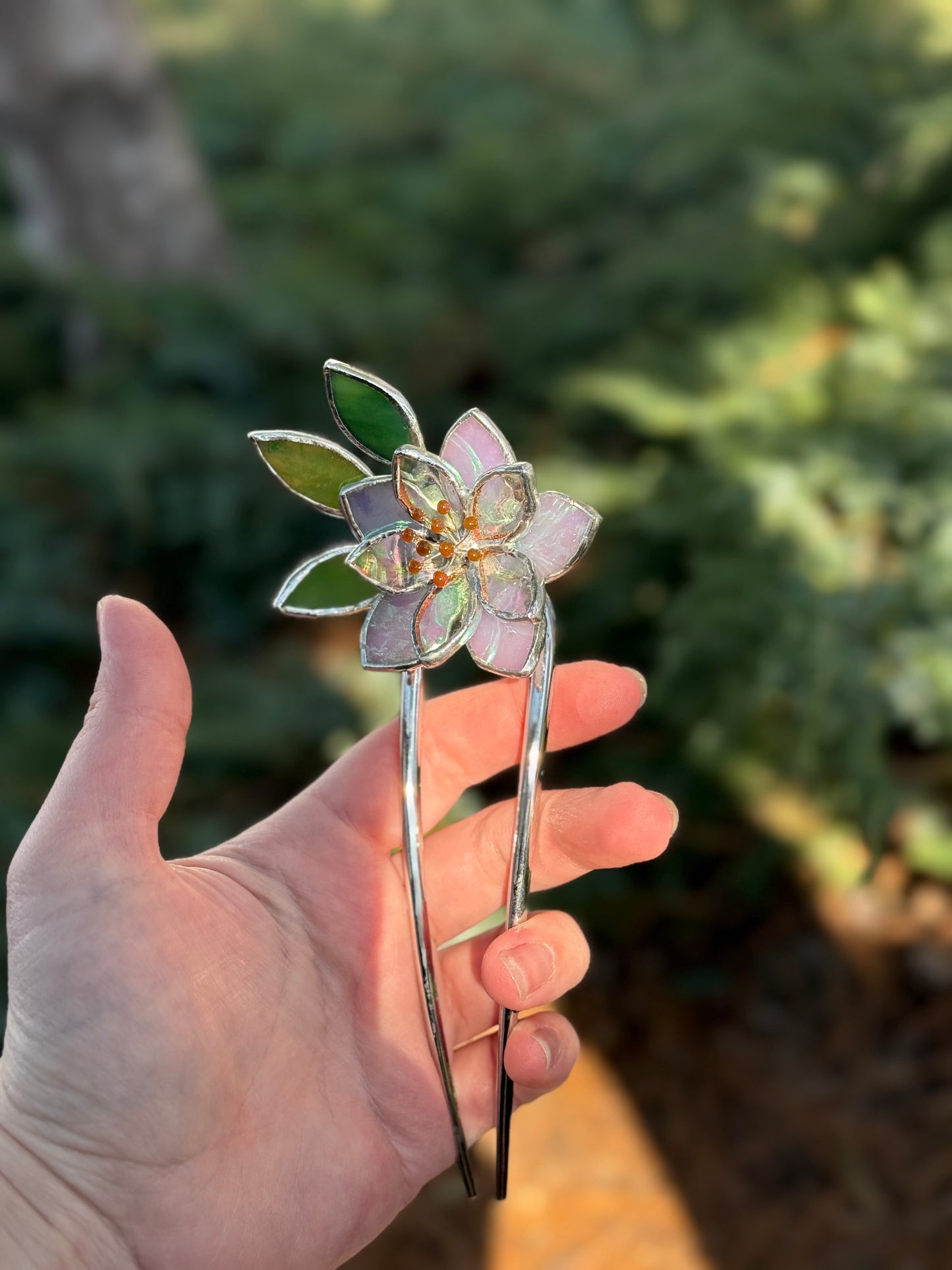 Hair Pin Stained Glass Lotus Flower CHOOSE COLOR Handmade Accessories