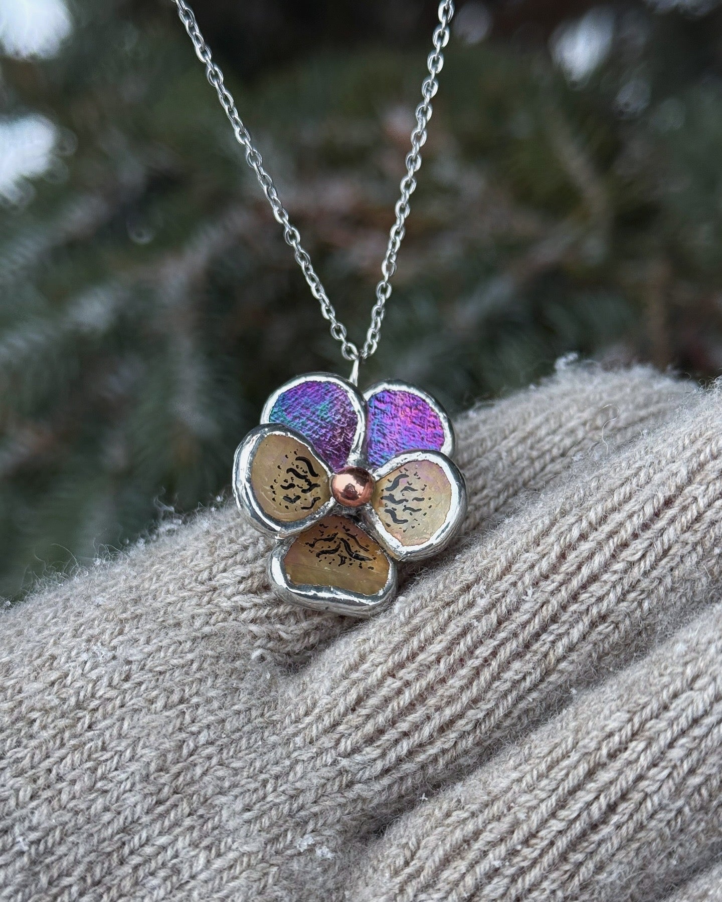 " . CHOOSE COLOR “NECKLACE Pansy flower” Stained glass tropical flower 3D, art jewelry