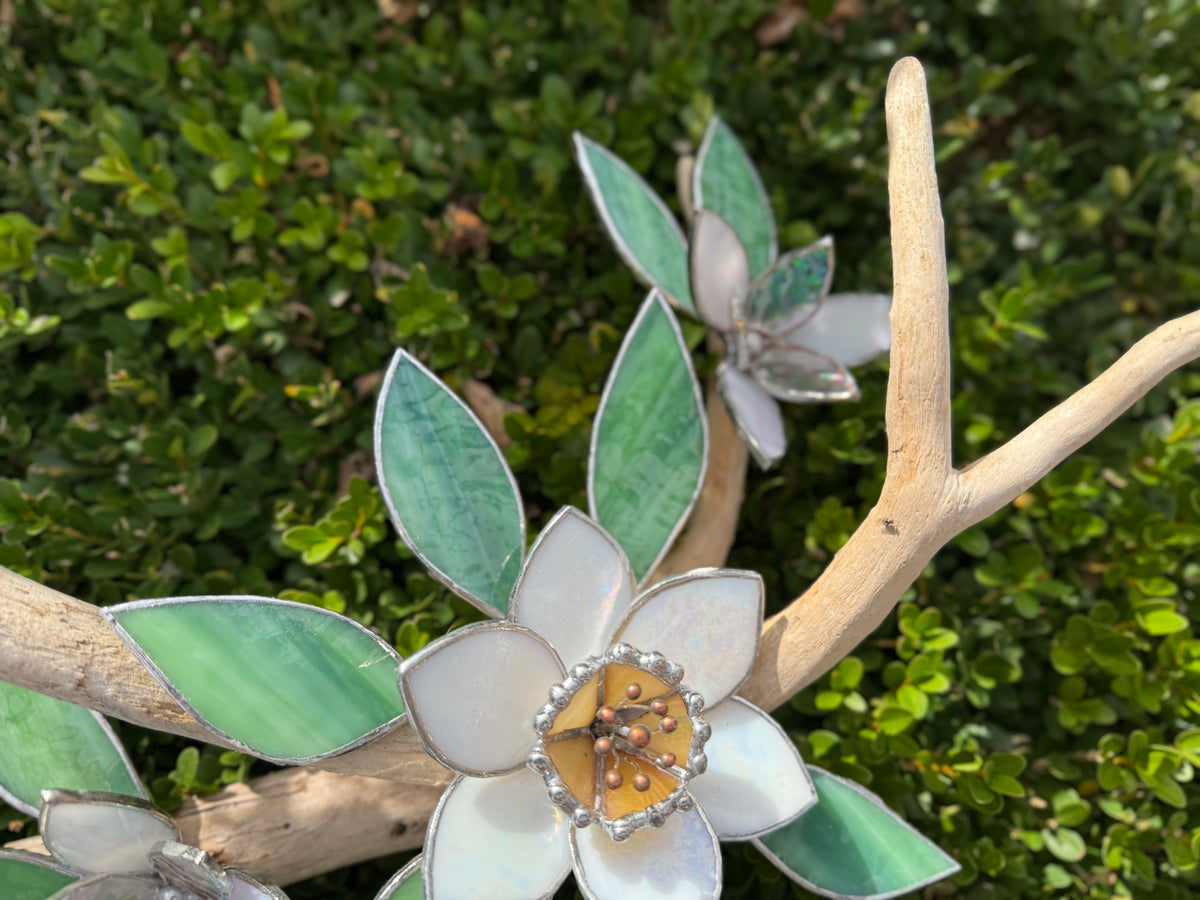 .Daffodil flower Stained Glass Driftwood Wall Decor Suncatcher
