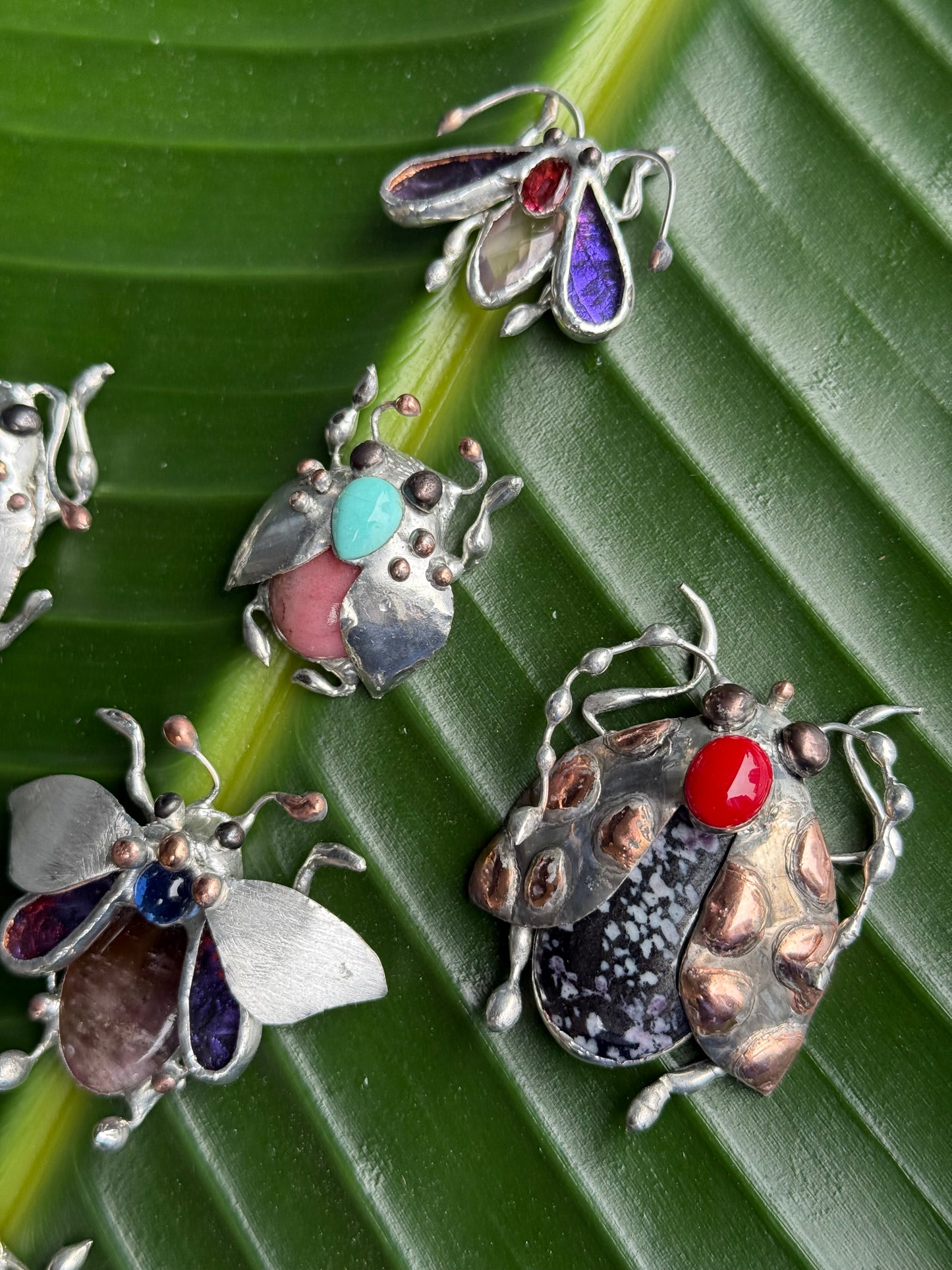CHOOSE INSECT Brooch or Necklace Beetle with Gemstones, Artisan Jewelry Bug