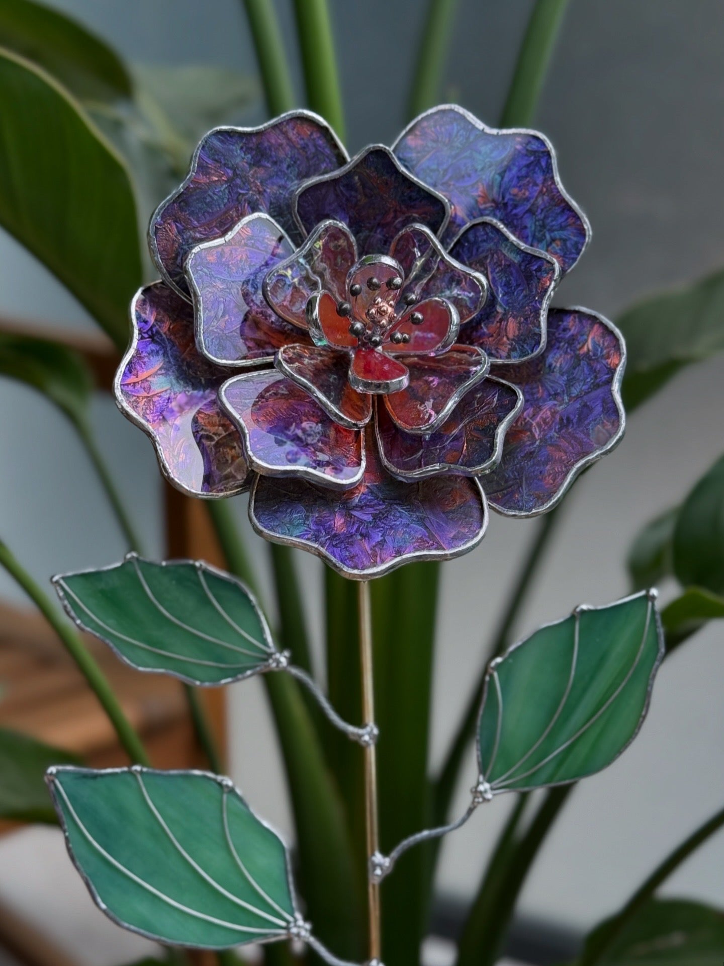 .Multicolor Peony Stained glass flower 3D Botanical Table Plant Decor new