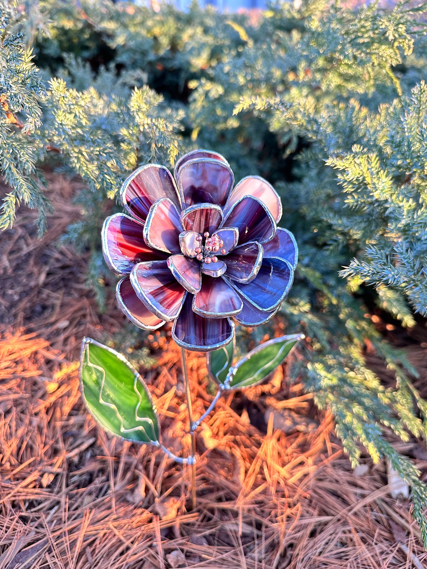 " . Marble Peony" Stained glass tropical flower 3D, Sun catcher, Table plant decor, Garden stake, wedding decor, Christmas gift