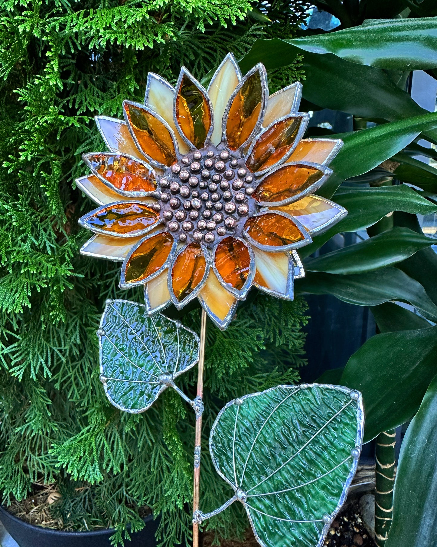 ".Sunflower", stained glass tropical flower 3D, Sun catcher, Table plant decor, Garden stake, Outdoor and gardening, wedding Christmas gift