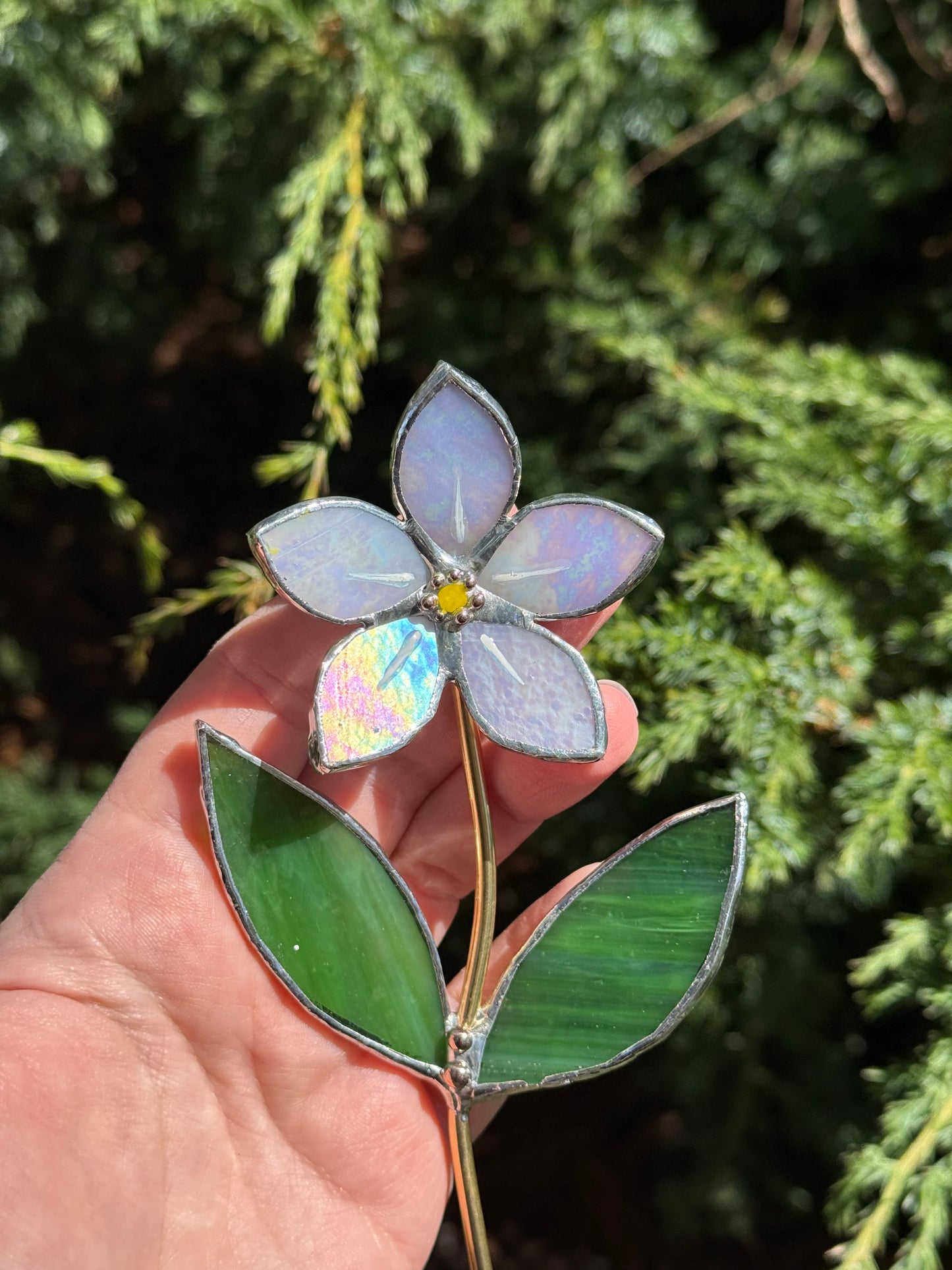 CHOOSE COLOR Forget Me Not Stained Glass Flower Stake for a Plant Pot, Handmade Suncatcher