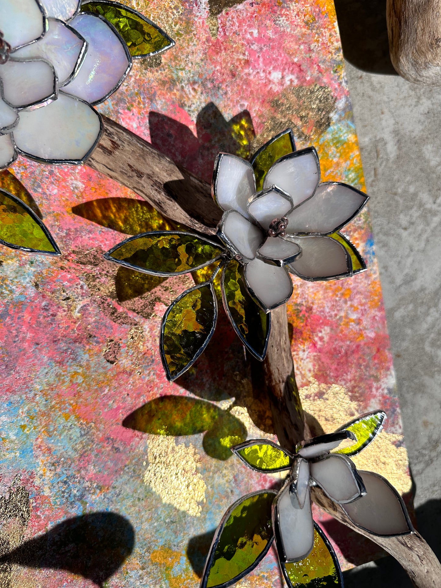 ". Acrylic painting ‘Spring Magnolia’ with stained glass 3D flowers, Wall decor, Wedding, Christmas gift, available