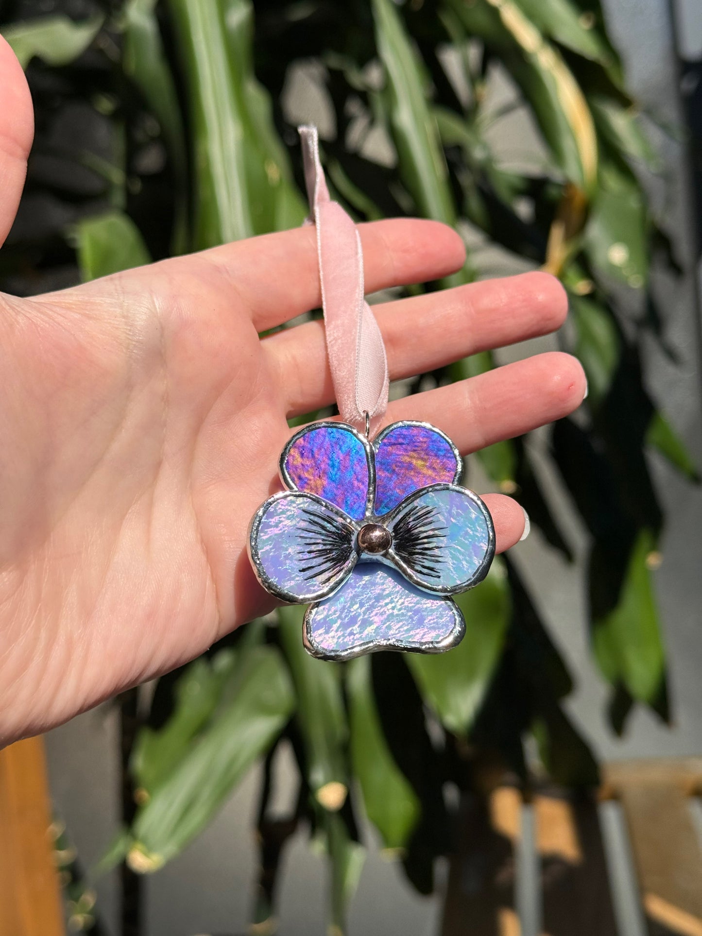 " .  CHOOSE COLOR Decorative ORNAMENTS Stained glass Pansy flower, Christmas decoration, Suncatcher, wall window hanging”