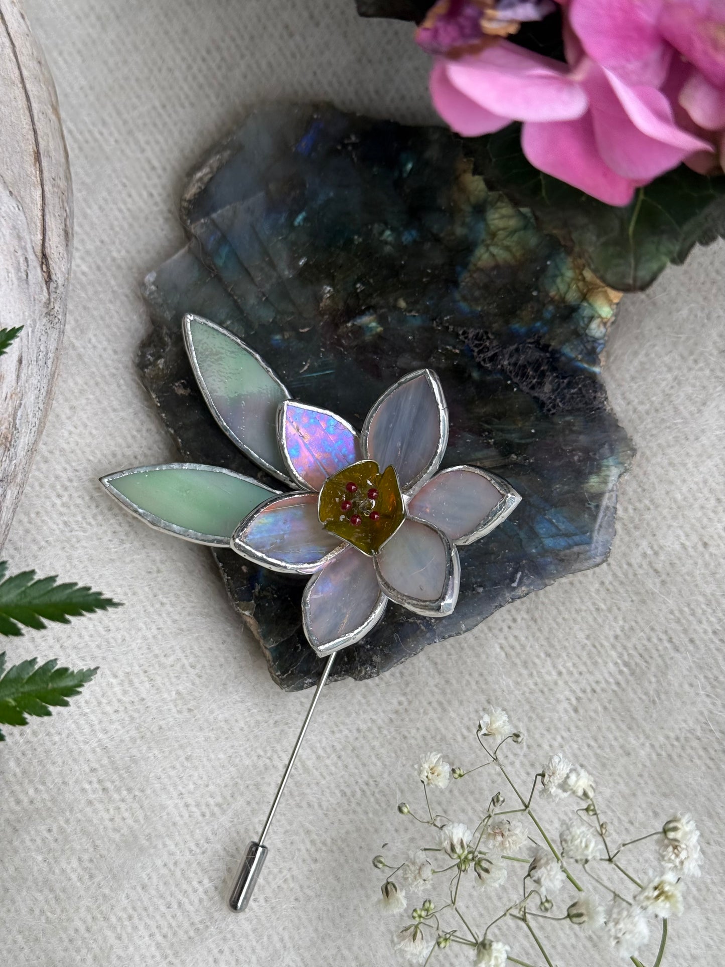 Daffodil Brooch Statement Stained Glass Floral Pin, Modern Art Jewelry