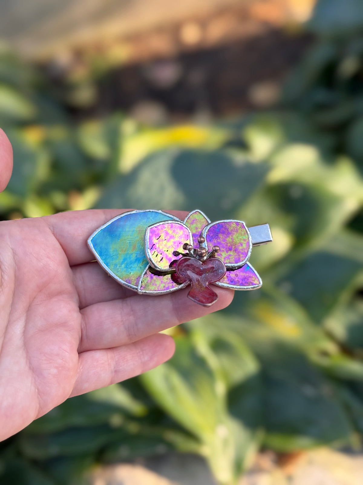 .CHOOSE FLOWER TYPE, Hair CLIP, Stained Glass Botanical Modern Floral Jewelry