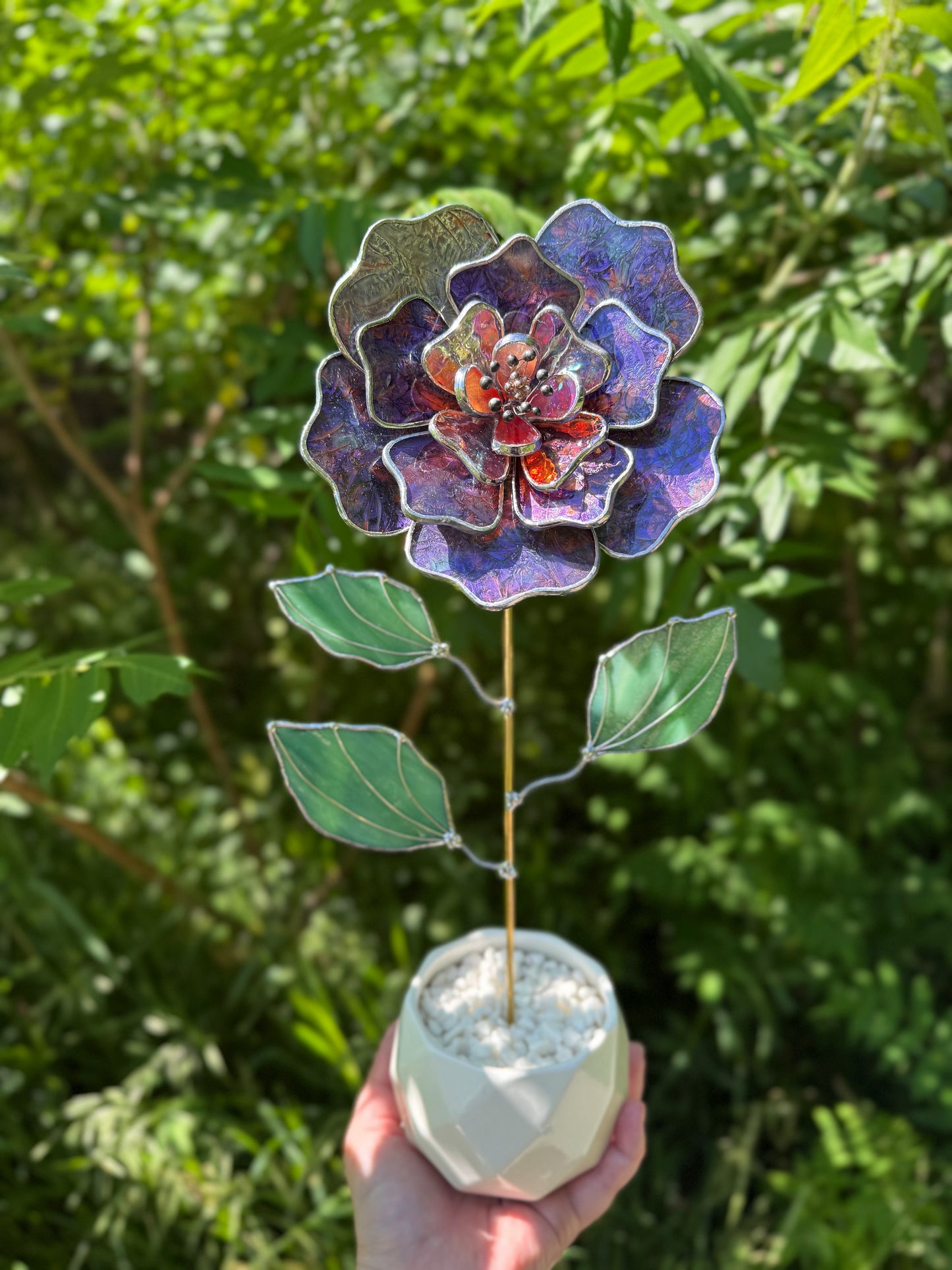 .Multicolor Peony Stained glass flower 3D Botanical Table Plant Decor new ready