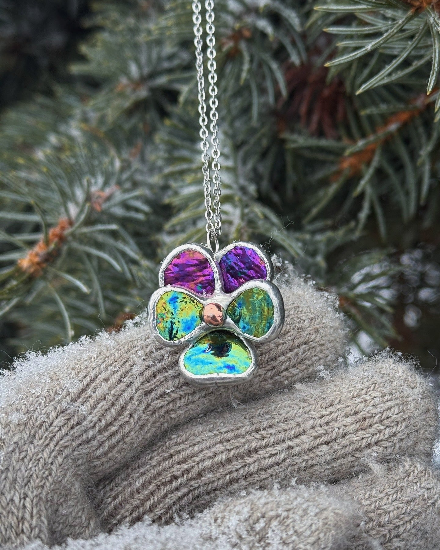 " . CHOOSE COLOR “NECKLACE Pansy flower” Stained glass tropical flower 3D, art jewelry