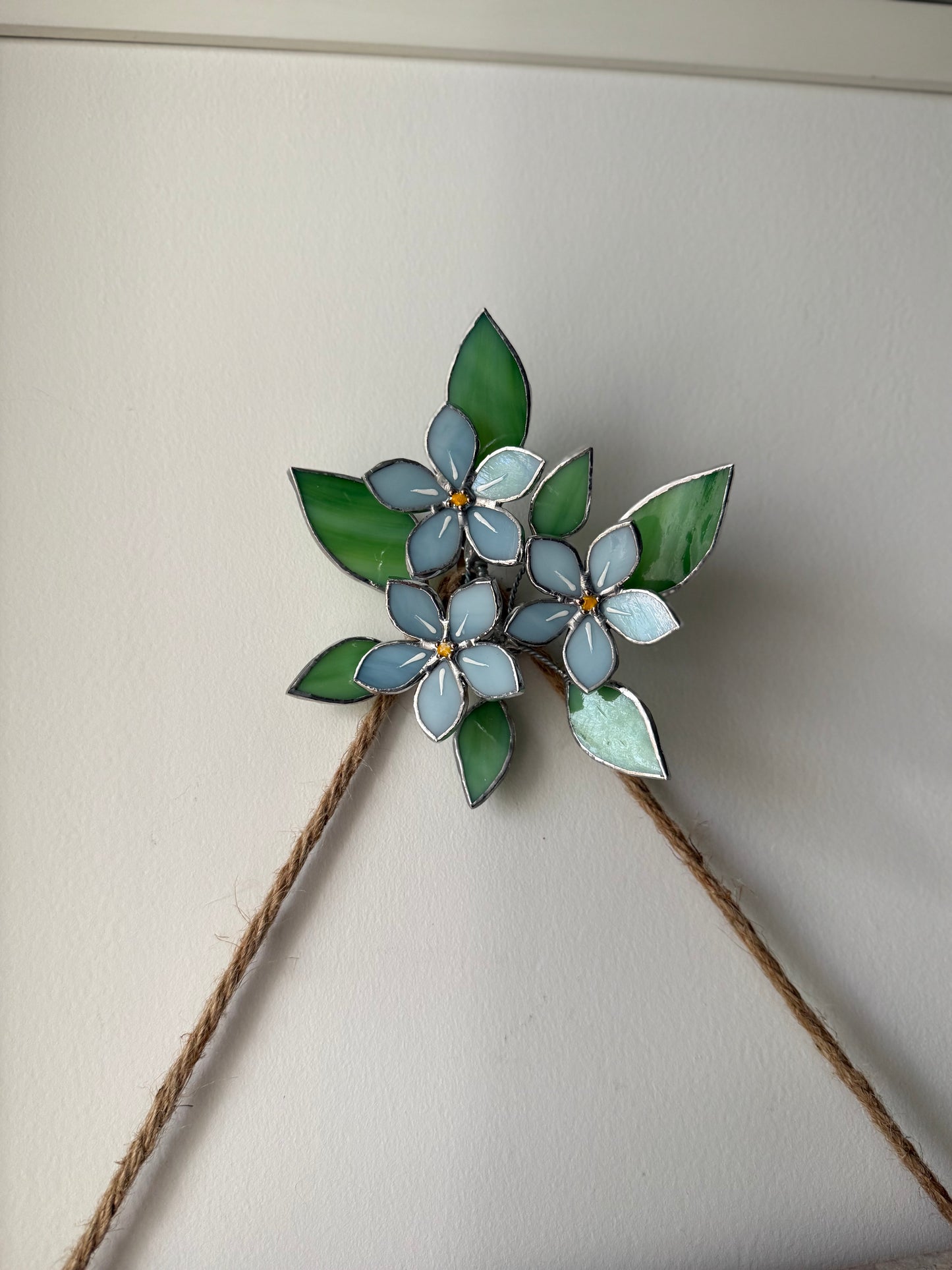 .Forget me Not Flower Bouquet Stained Glass Wall Decor, Glass Suncatcher Wall Decor ready