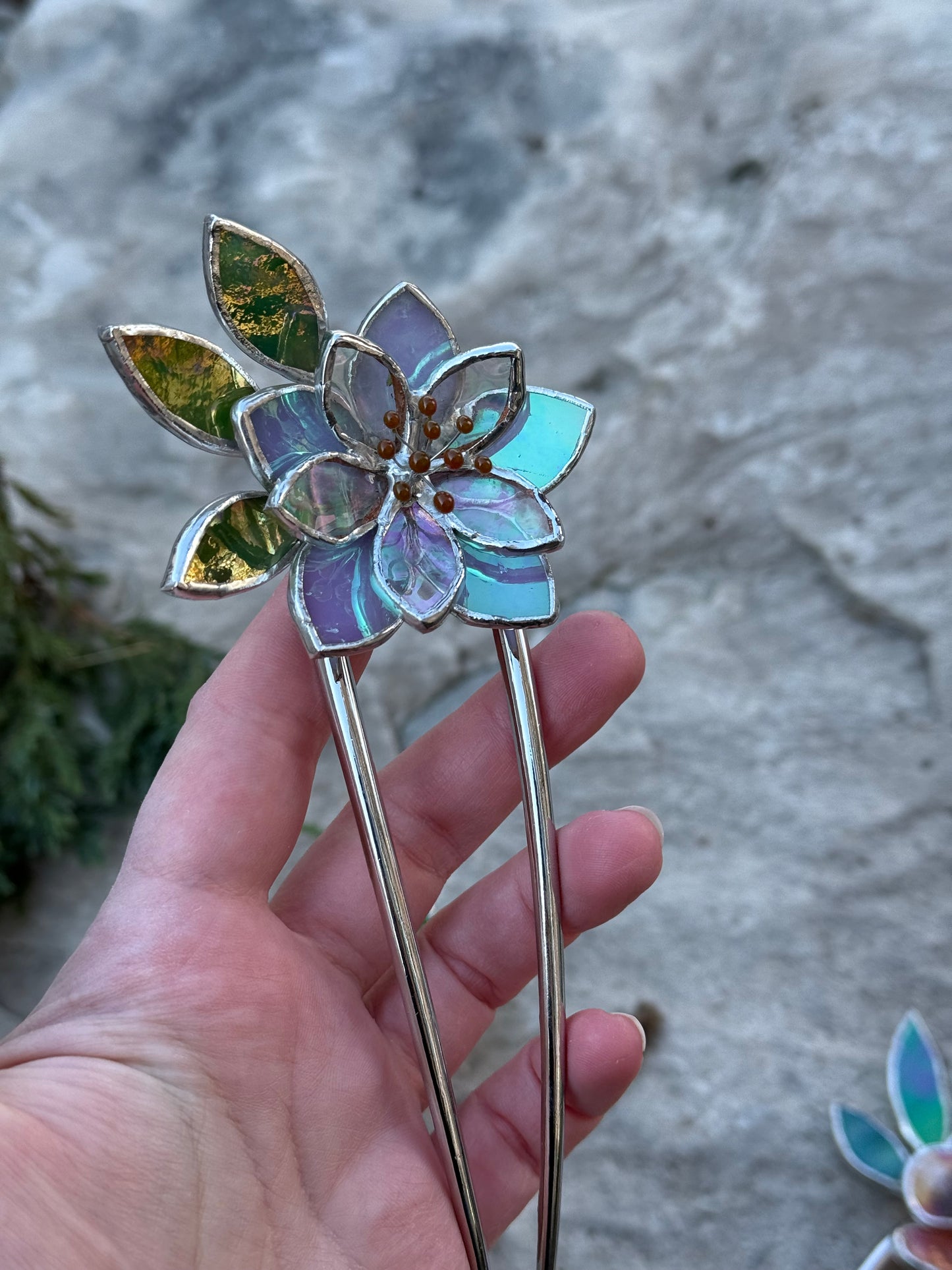 Hair Pin Stained Glass Lotus Flower CHOOSE COLOR Handmade Accessories