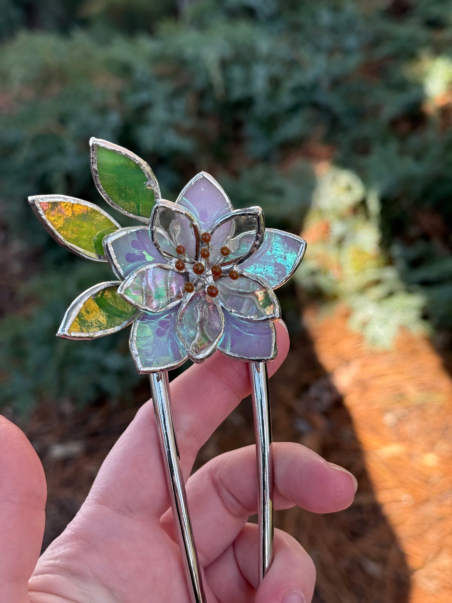 Hair Pin Stained Glass Lotus Flower CHOOSE COLOR Handmade Accessories