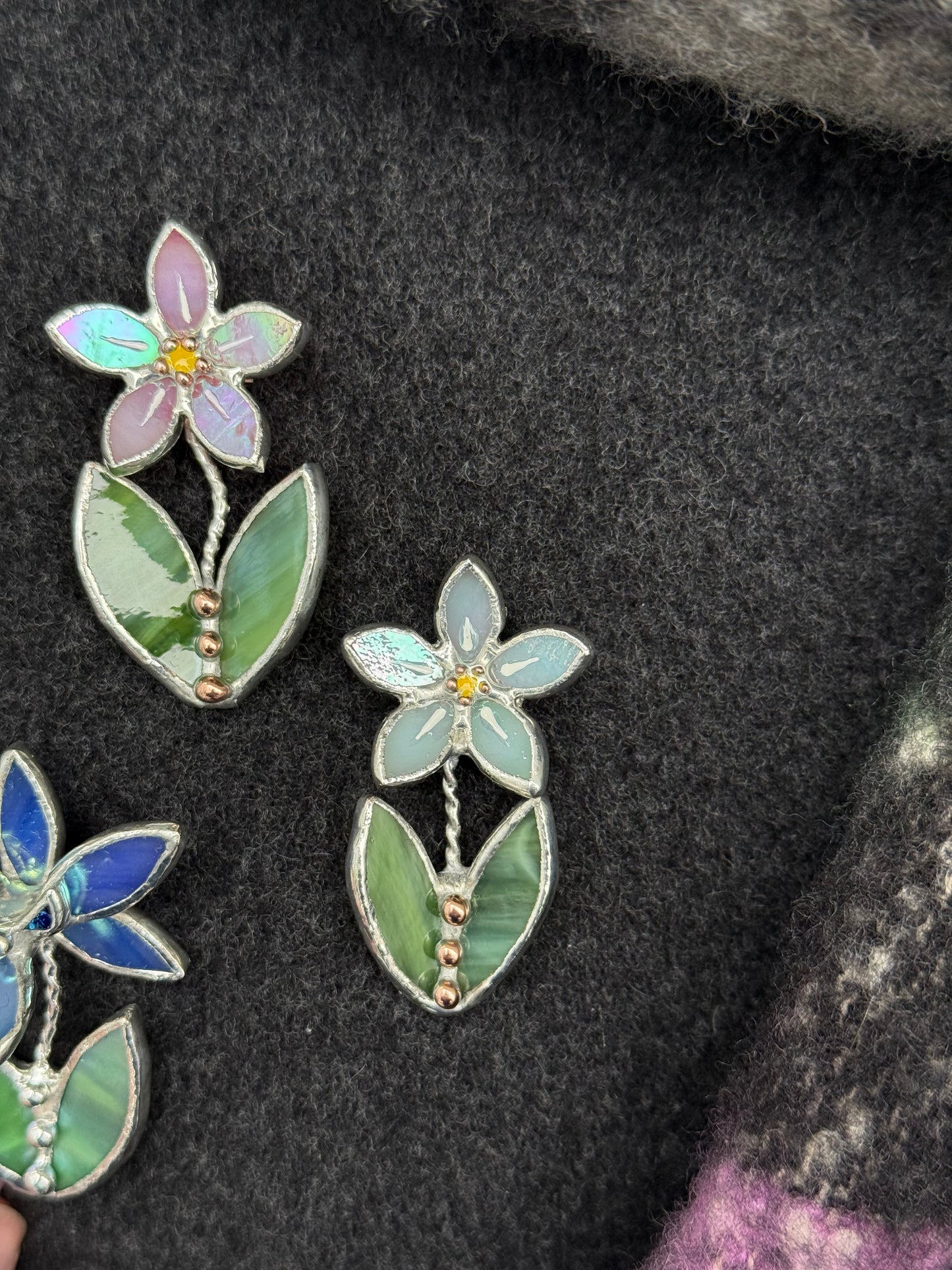 Forget me not Blue Brooch Stained Glass Flower Pin, Modern Art Jewelry statement ready