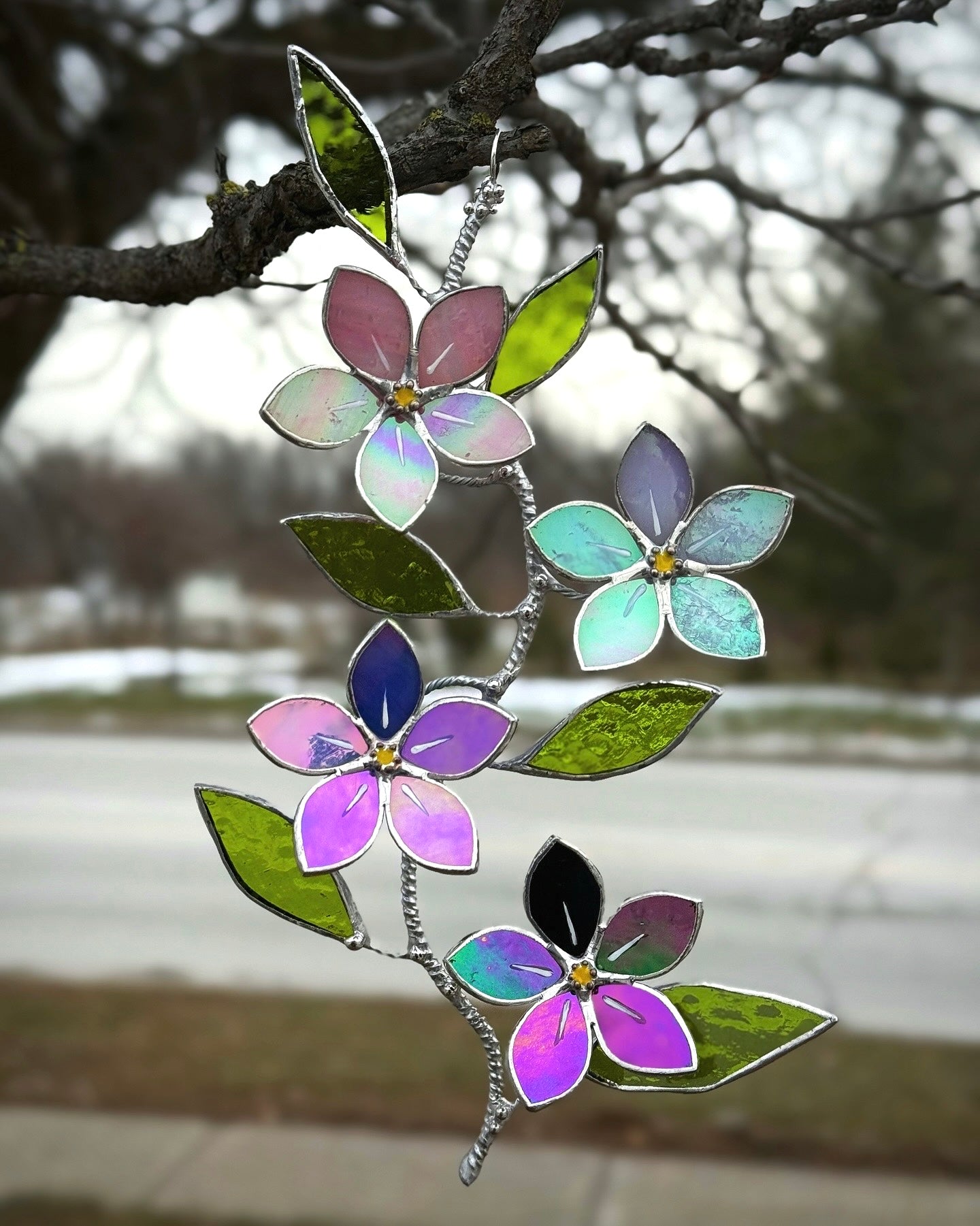 " . Forget me not flower Gradient Wall Pendant, Stained glass Decorative ORNAMENT, Walldecoration, Suncatcher