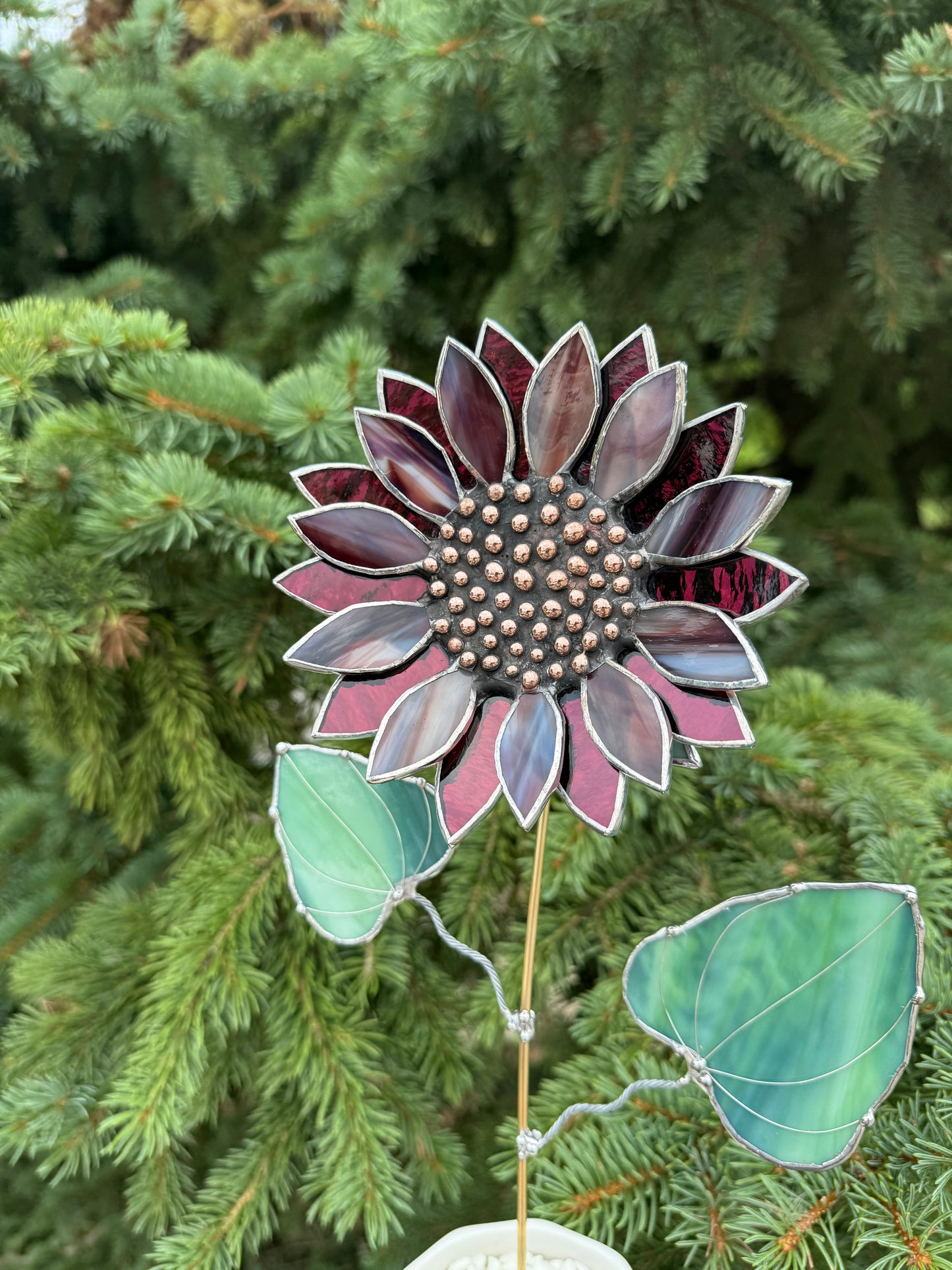 " . Sunflower Marble grey & purple silver oat", stained glass tropical flower 3D, Sun catcher, Table plant decor, Garden stake, Outdoor and gardening, wedding Christmas gift