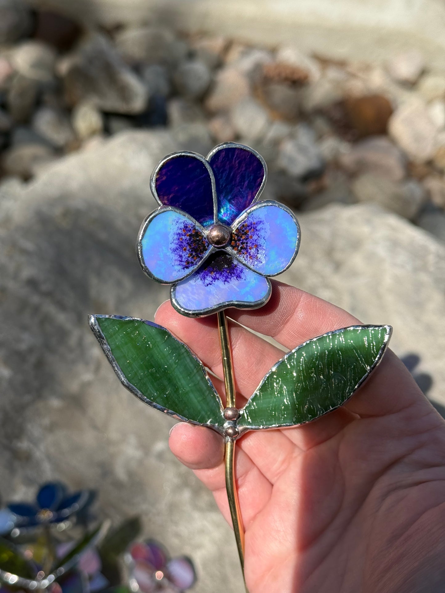 CHOOSE COLOR Pansy Flower Stake for a Plant Pot Stained Glass Handmade