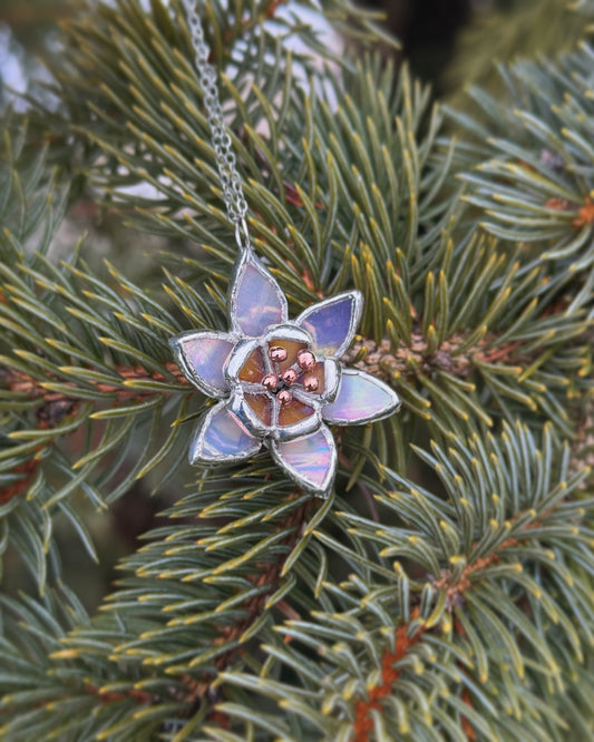 " . Daffodil flower White pearl irid Pendant” Stained glass tropical flower 3D, art jewelry sale
