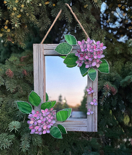 " . Baby Pink Hydrangea Flower Mirror , Stained glass Wedding Wall Decor, Christmas gift, Suncatcher