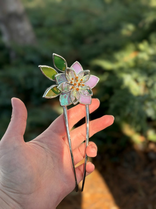 Hair Pin Stained Glass Lotus Flower CHOOSE COLOR Handmade Accessories