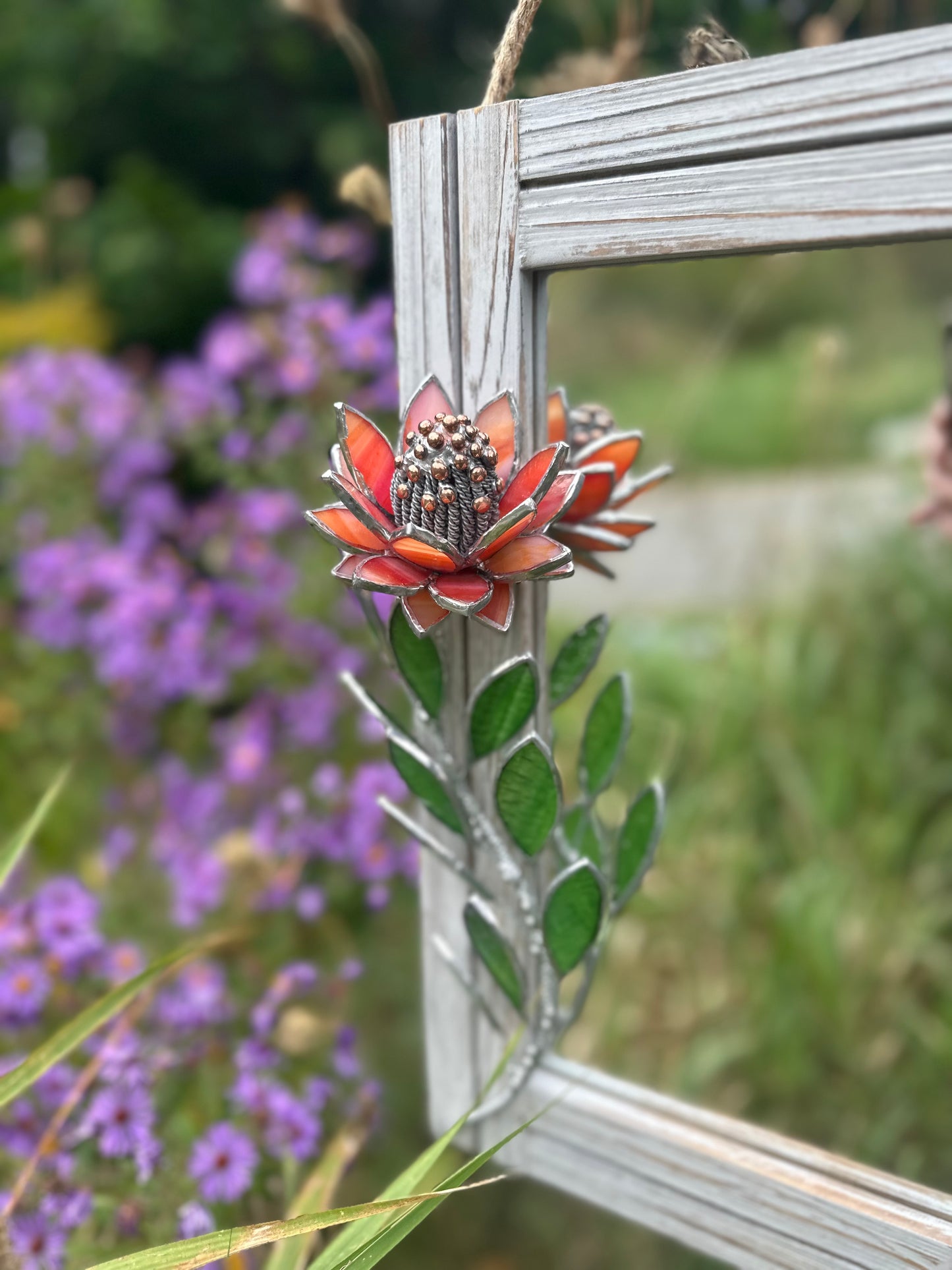 " . Protea Flower Mirror, Stained glass Wedding Wall Decor, Christmas gift, Suncatcher