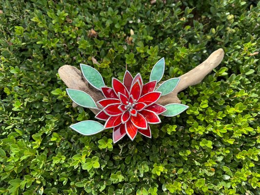 Fire Flower Stained Glass Driftwood Wall Decor Suncatcher