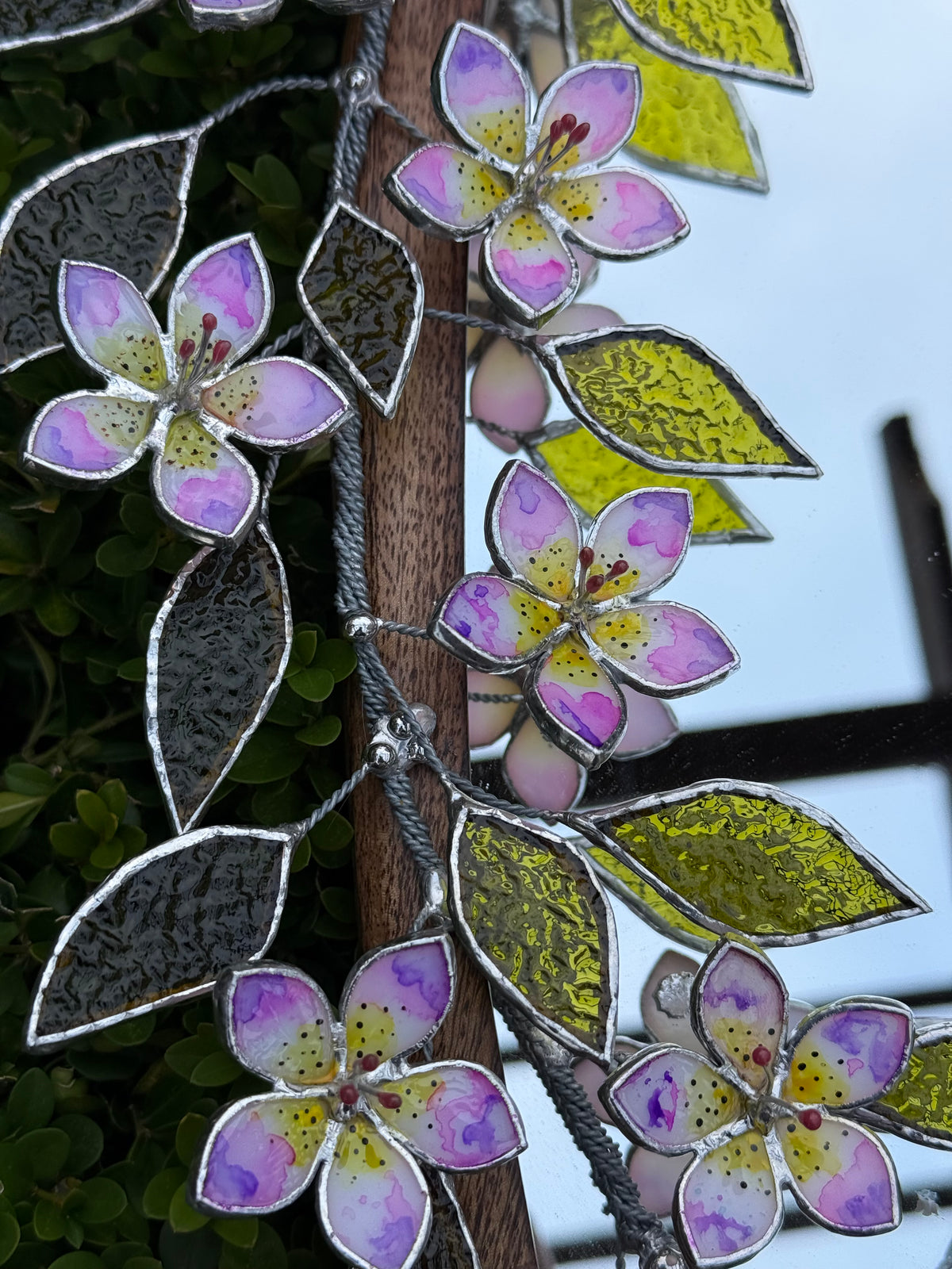 Hand Painted Tropical Flower Stained glass Flower Mirror, 3D Botanical Floral Wall Art ready new