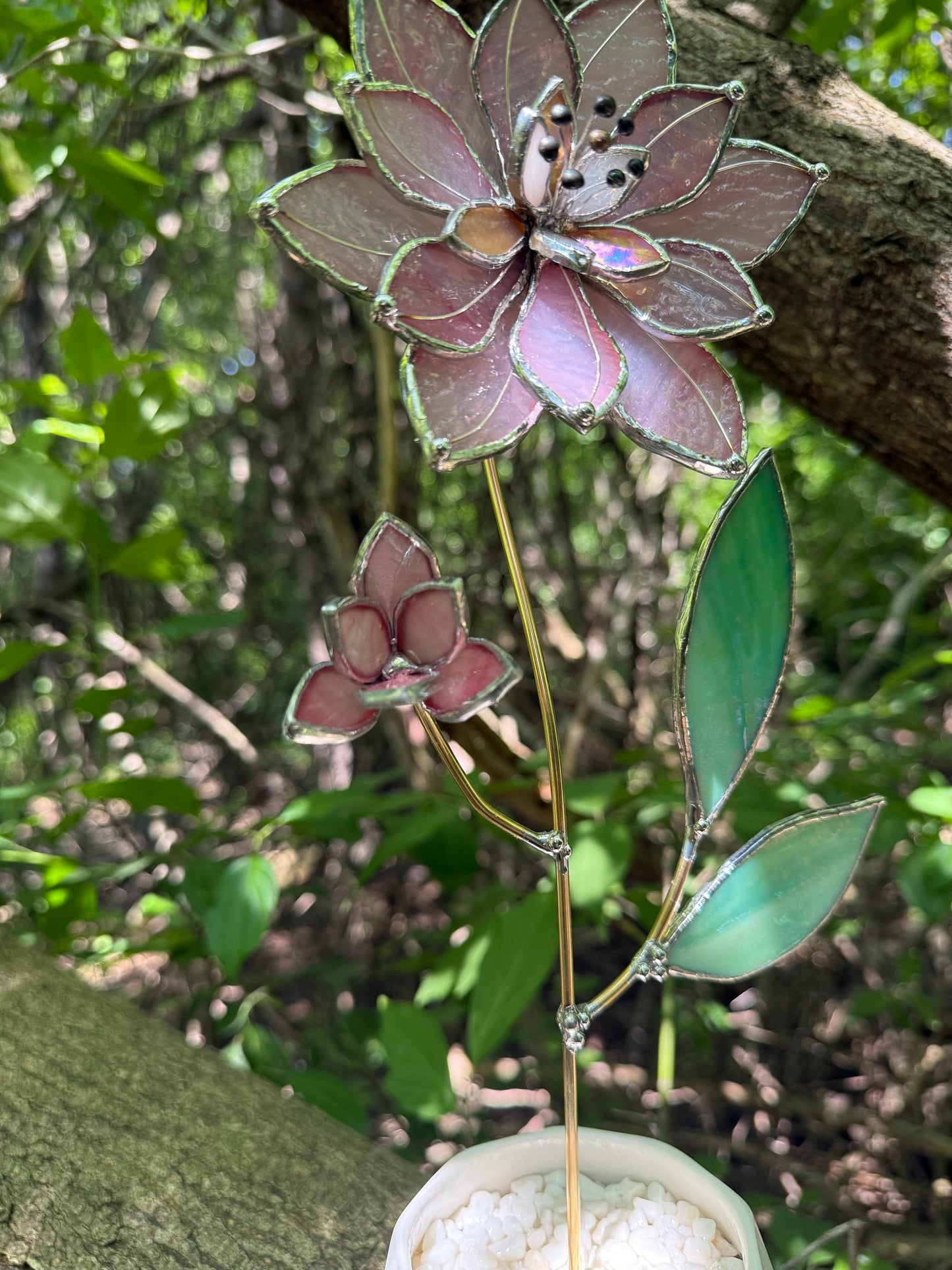 " . Baby Pink Lily translucent ribbed" Stained glass tropical flower 3D, Sun catcher, Table plant, Garden stake, wedding decor, Christmas gift
