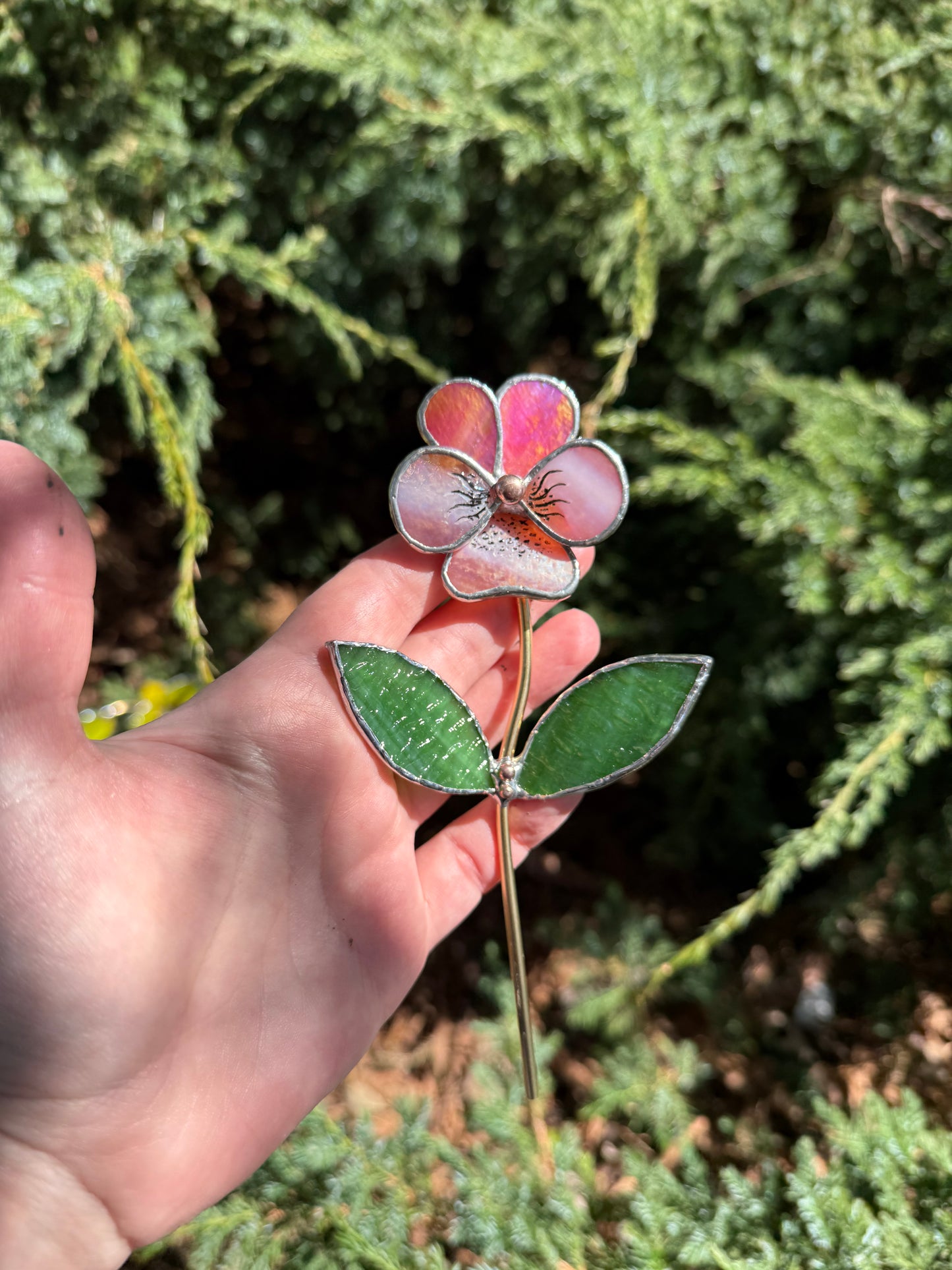 CHOOSE COLOR Pansy Flower Stake for a Plant Pot Stained Glass Handmade