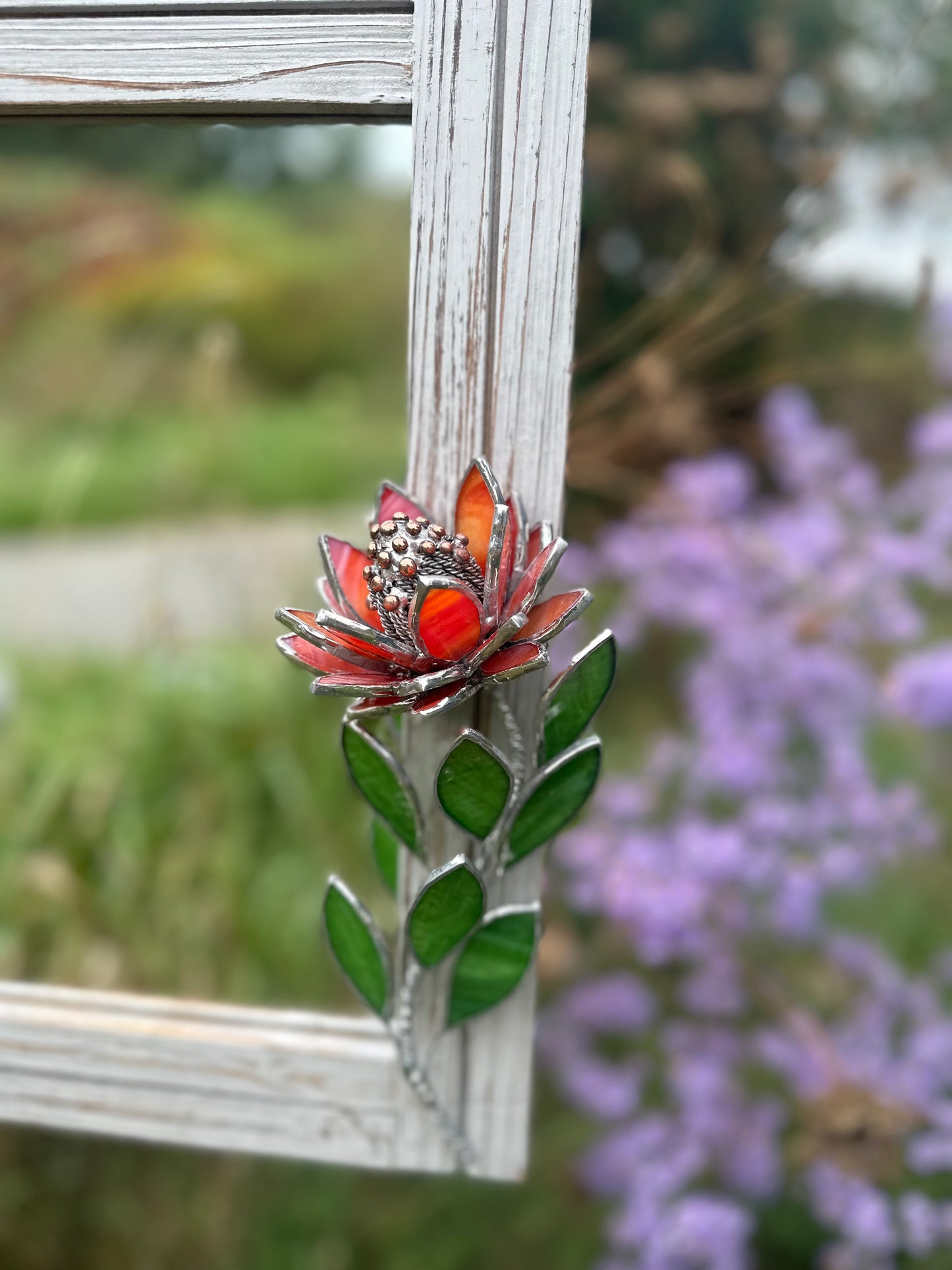 " . Protea Flower Mirror, Stained glass Wedding Wall Decor, Christmas gift, Suncatcher