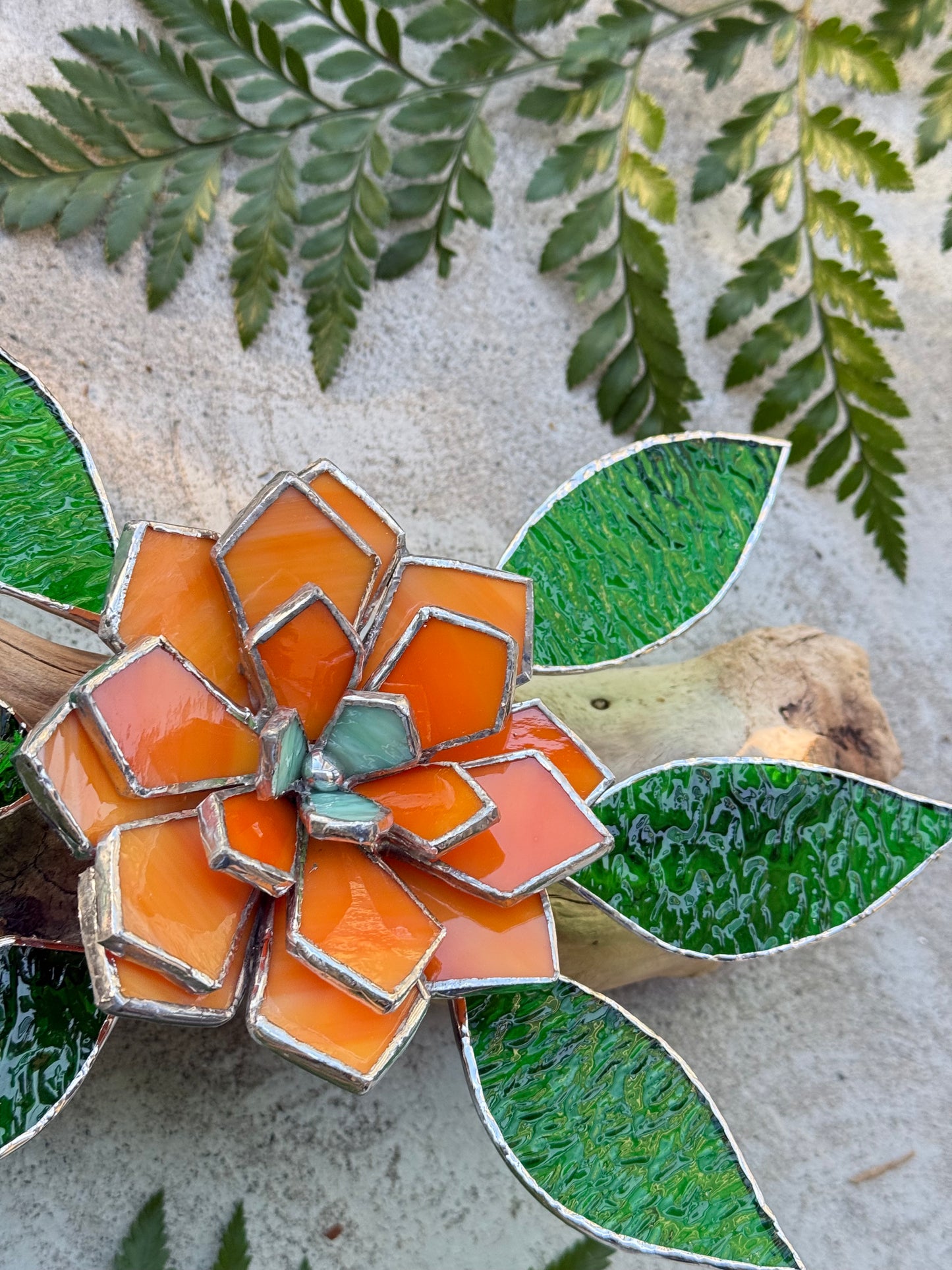 .Tropical flower Stained Glass Driftwood Wall Decor Suncatcher