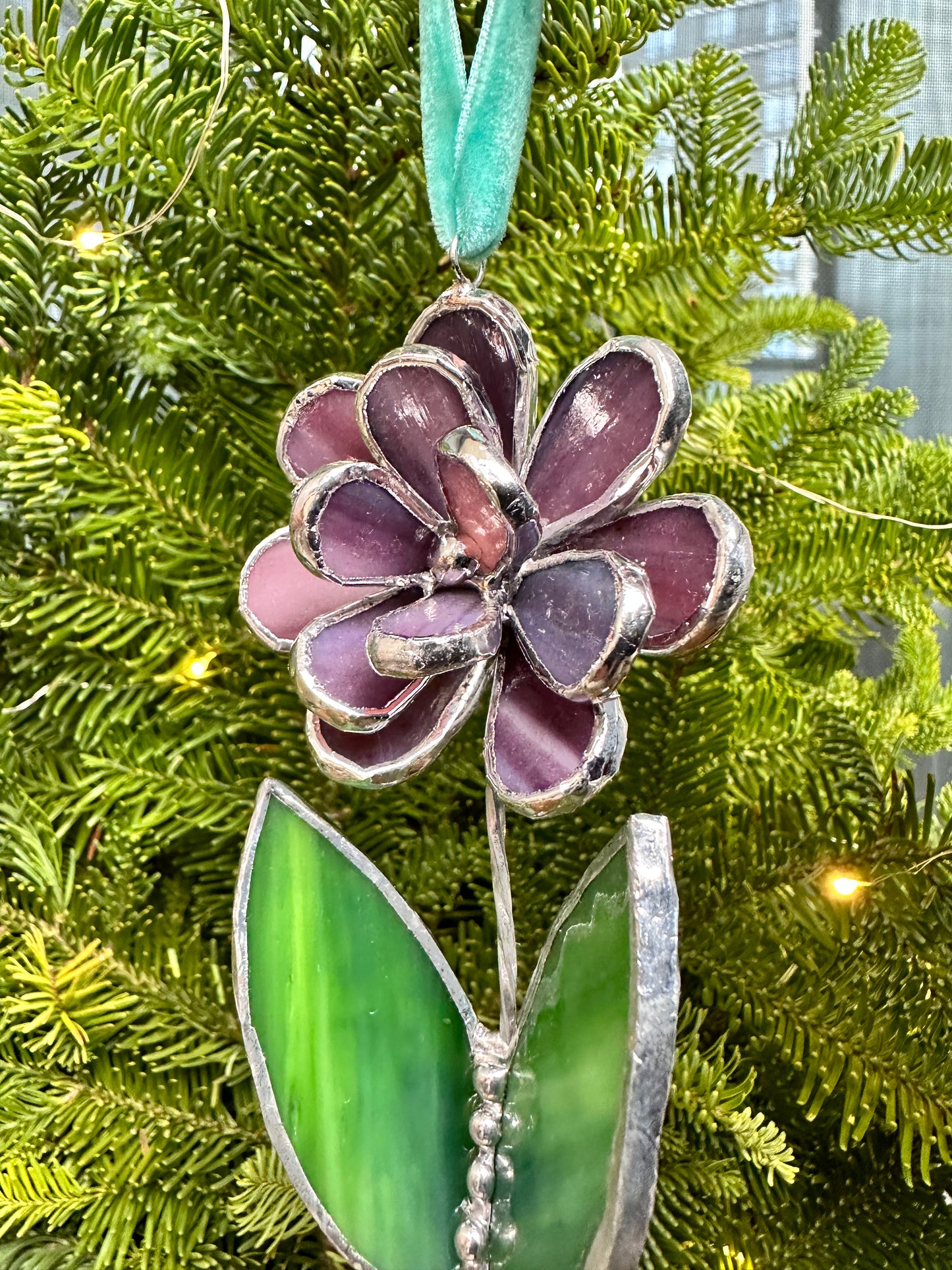 Christmas tree ornament Flower Purple Set of 1, 3, 5, 7, 10. Stained glass Wall window decor, holiday decorations, lights