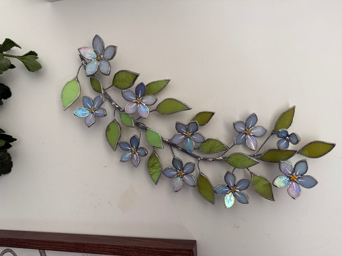 Forget Me Not Branch Stained Glass Wall Decor, Glass Suncatcher Wall Decor