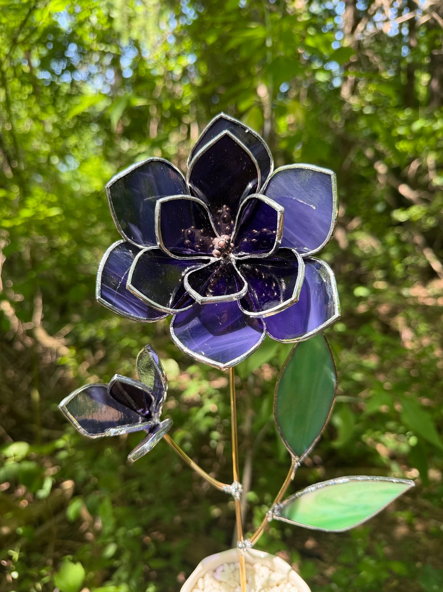 " . Amethyst Magnolia flower with a bud", Stained glass tropical flower 3D, Sun catcher, Table plant decor, wedding Christmas gift