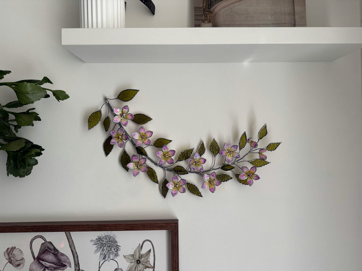 Tropical Flowers Branch Stained Glass Wall Decor, Glass Suncatcher Wall Decor